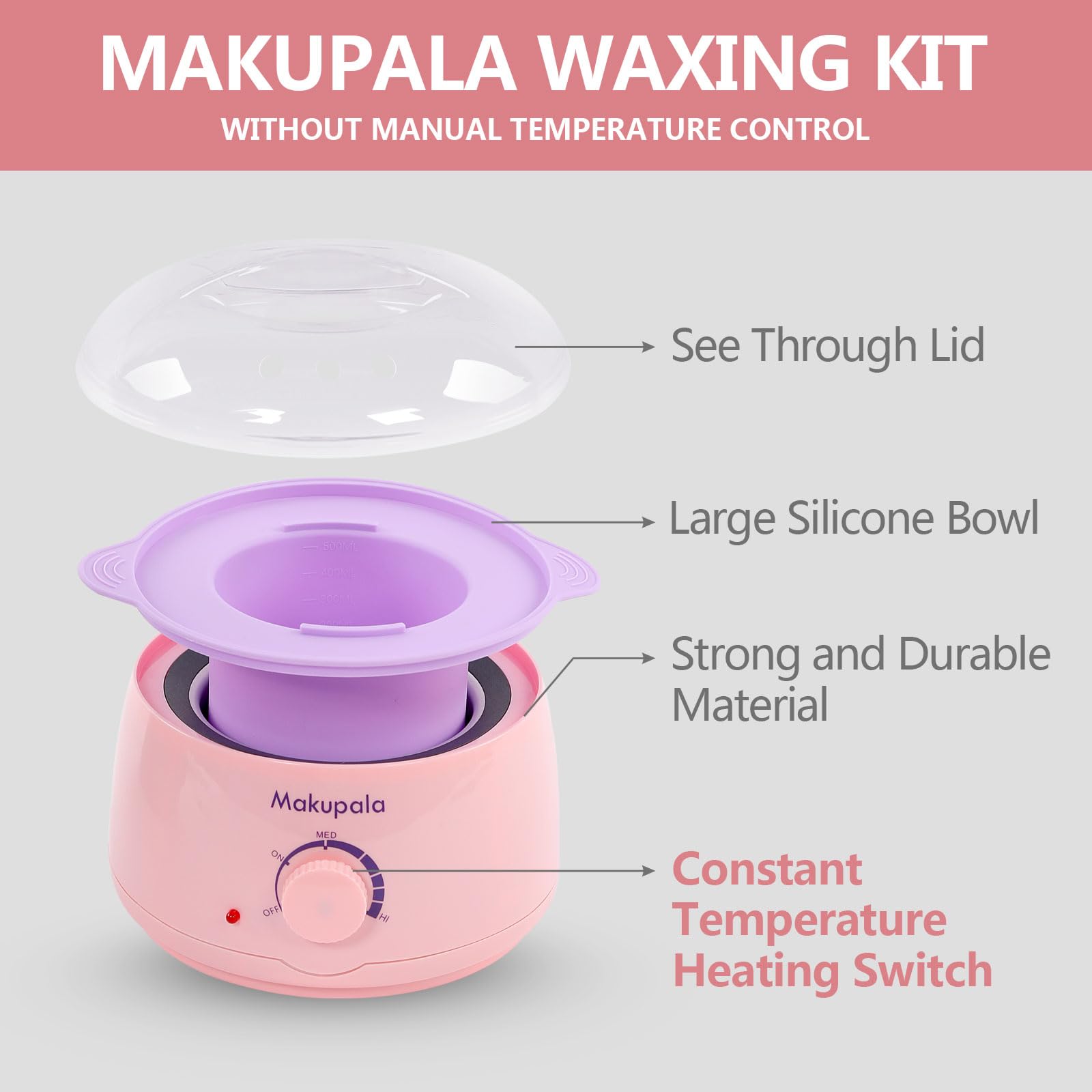Wax Warmer for Hair Removal, Professional At-Home Wax-Melting Machine, Brazilian Waxing Heater Kit with 500ml Silicone Pot, 0.6lb Christmas Red Hard Wax Beads for Sensitive Skin, Bikini and Full-Body