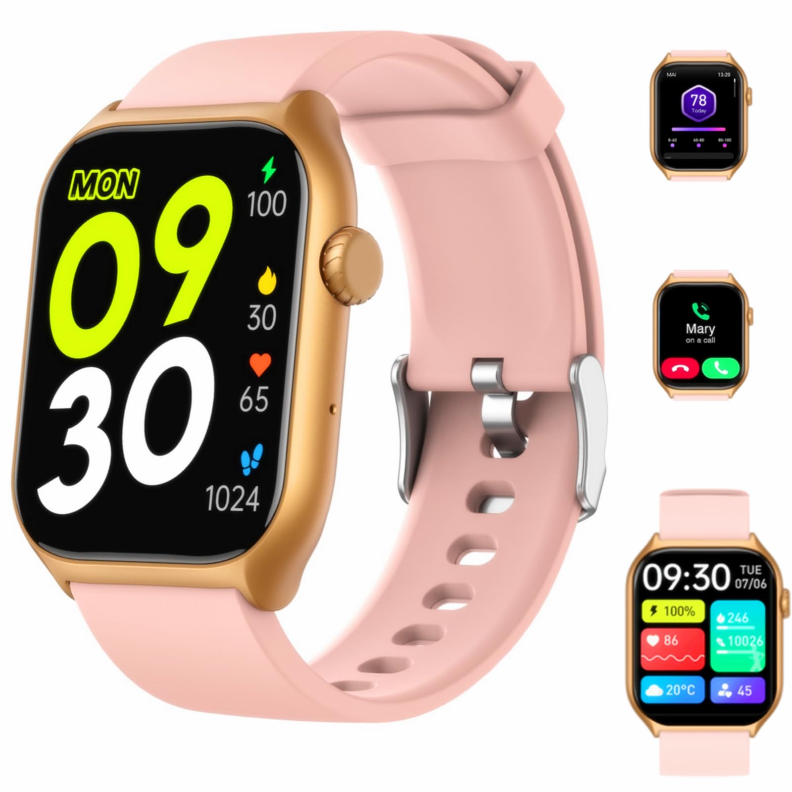 JINMEIJAI 2024 Newest 2.0'' HD Smart Watch for Women Men (Answer/Call) Alexa Built-int,100+ Sport Modes,24/7 Health Monitoring,Fitness Tracking,Compatible Android iOS (‎Pink)