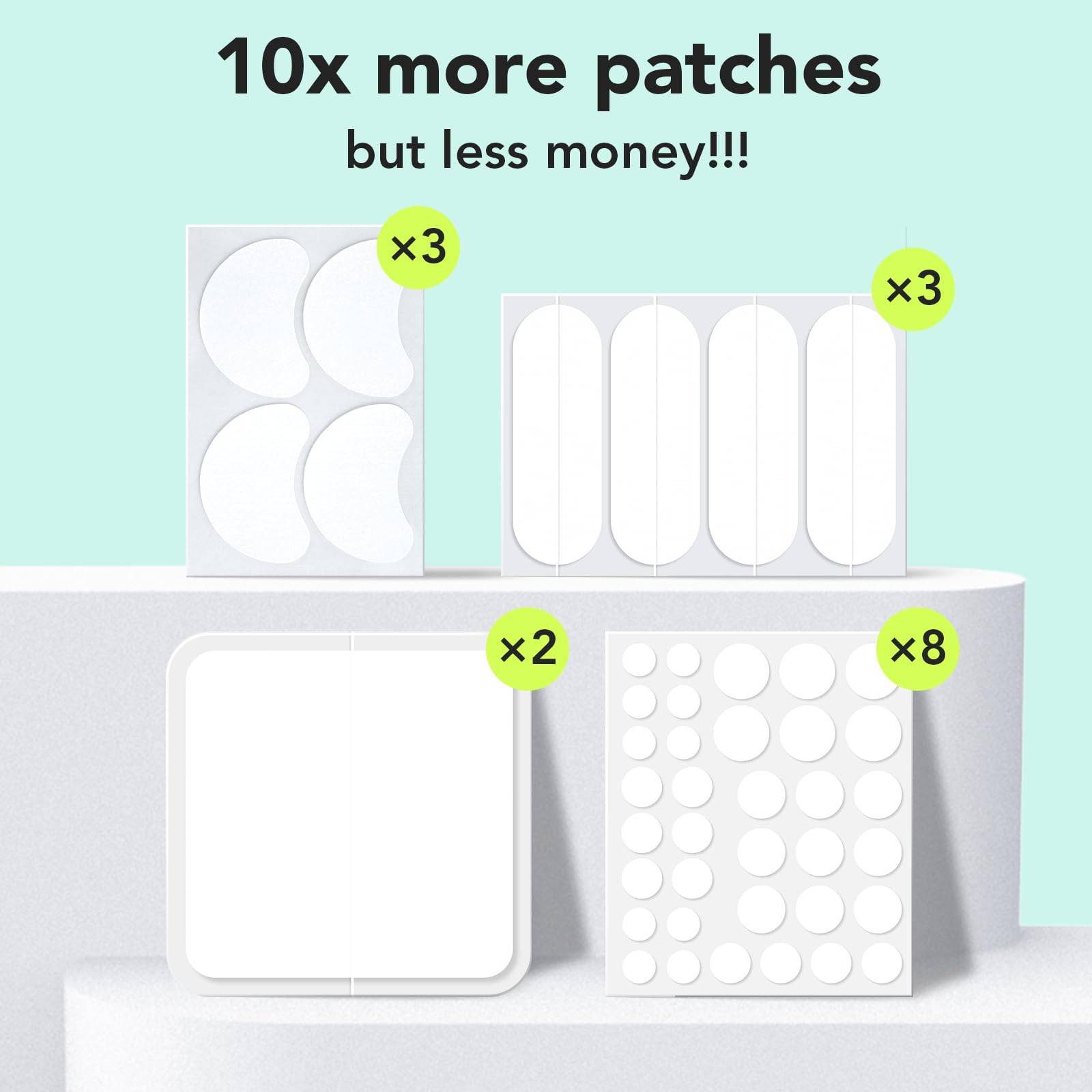 LitBear Large Pimple Patches (7 Sizes 306 Patches), Big Acne Patches, XL Hydrocolloid Bandages for Full Face, Forehead, Chin, Nose, Body, Back, Neck & Chest, Oval, Moon, Square hydrocolloid Patch