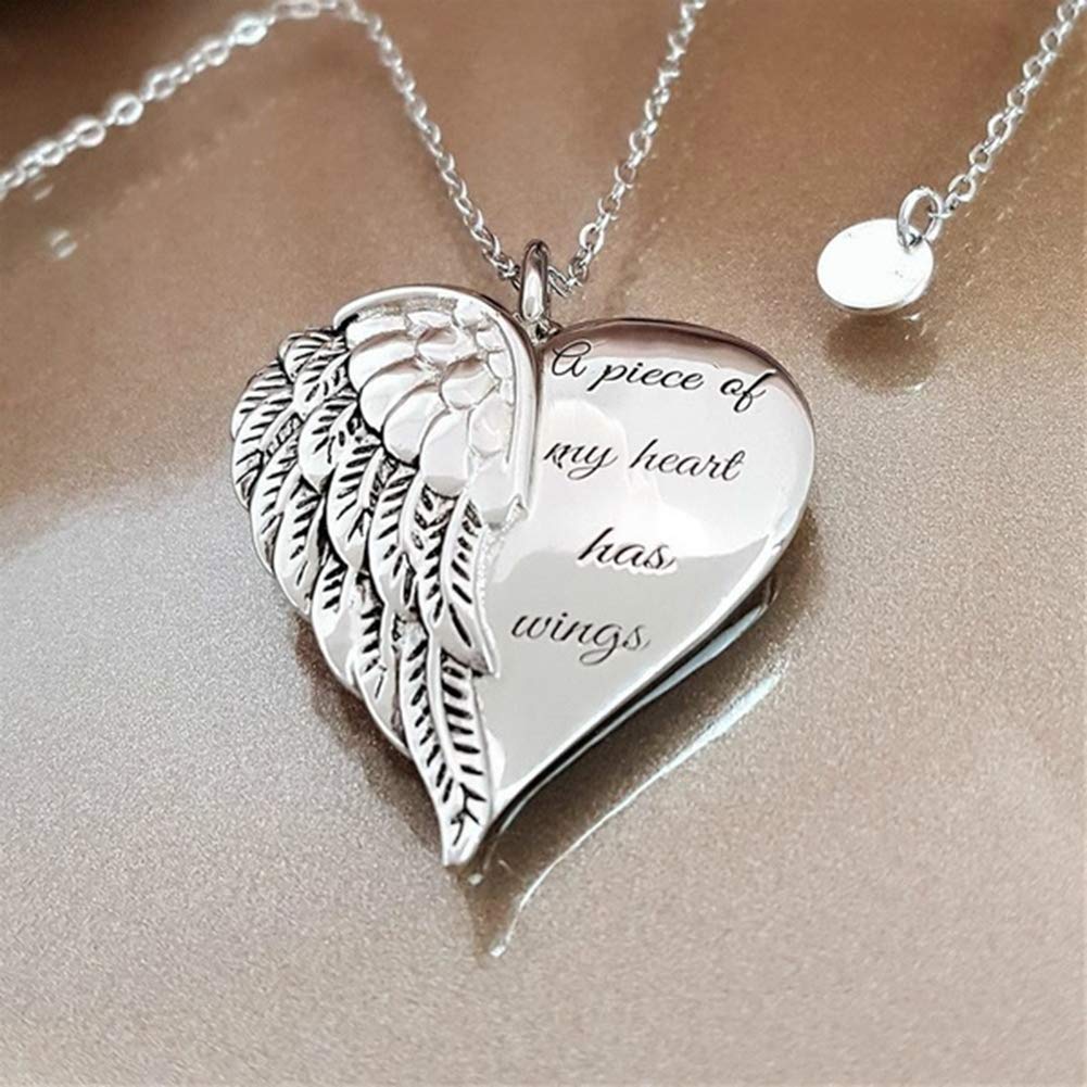 smallwoodi Exquisite Stylish Pendant,Fashion Women Angel A Piece Of My Heart Has Wings Letter Pendant Necklace Gift for Women Jewelry Silver