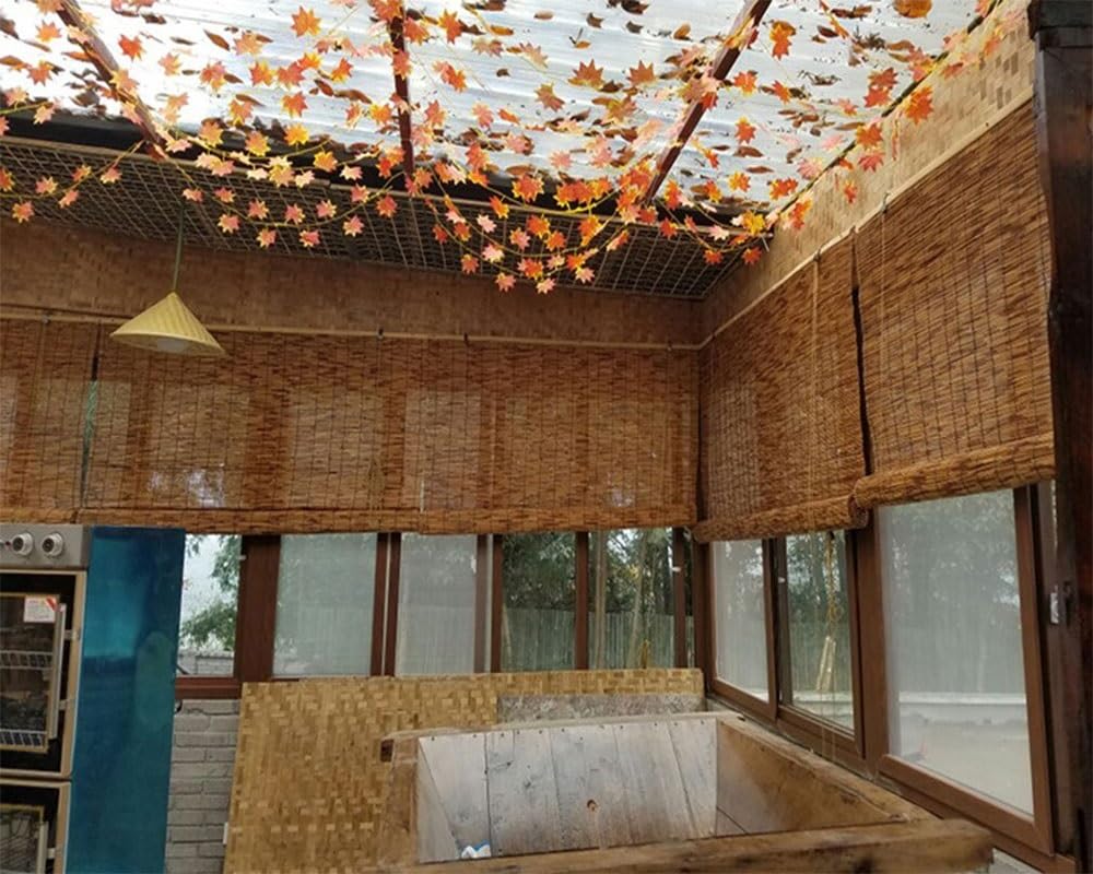 Blackout Bamboo Roller Shades for Indoor/Outdoor, Bamboo Blinds for Patio 24" 28" 30" 32" 36" 40" 42" 46" 48" 51" 53" 54" 60" 72" Wide, Natural Bamboo Roll Up Curtain Woven Custom Shades Cordless
