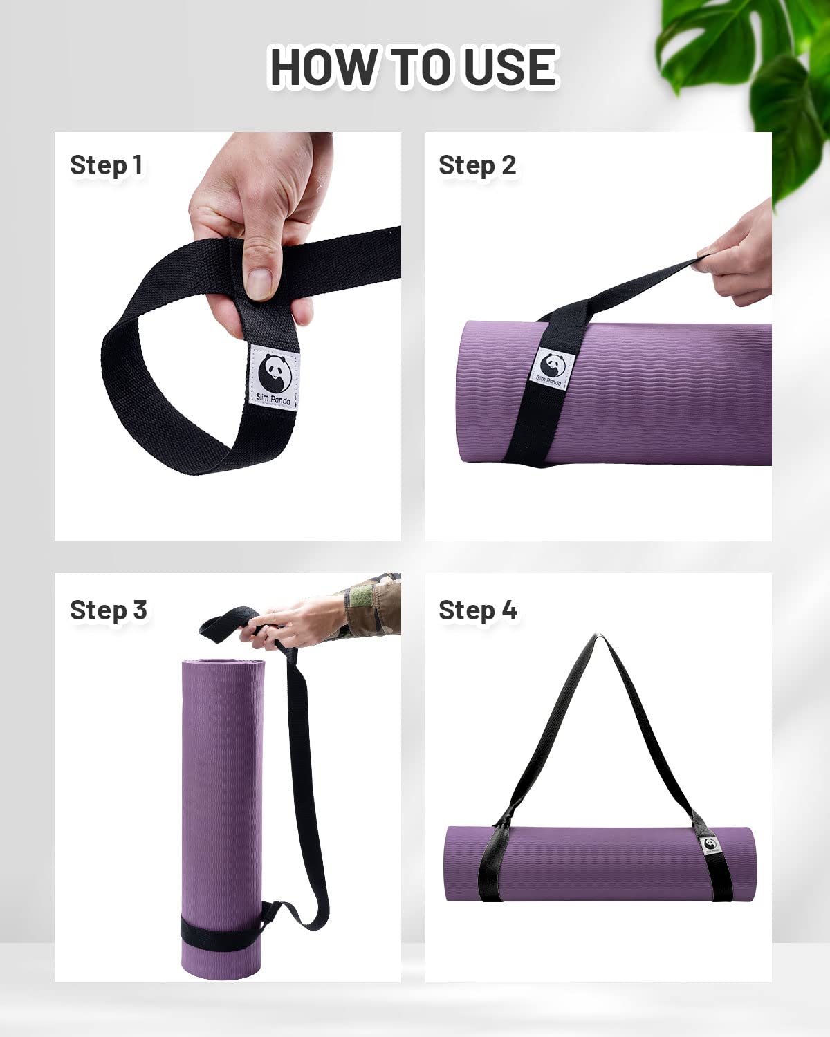 Slim Panda Yoga Mat Straps for Carrying,Adjustable Yoga Mat Carrier, Yoga Mat Sling(Yoga Mat Not Included)(Black)