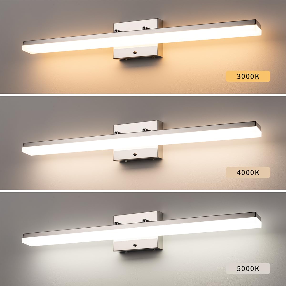 mirrea 32" Modern LED Vanity Lights for Bathroom Chrome Vanity Light Bar for Mirror 3 CCT Adjustable Vanity Lighting Fixtures