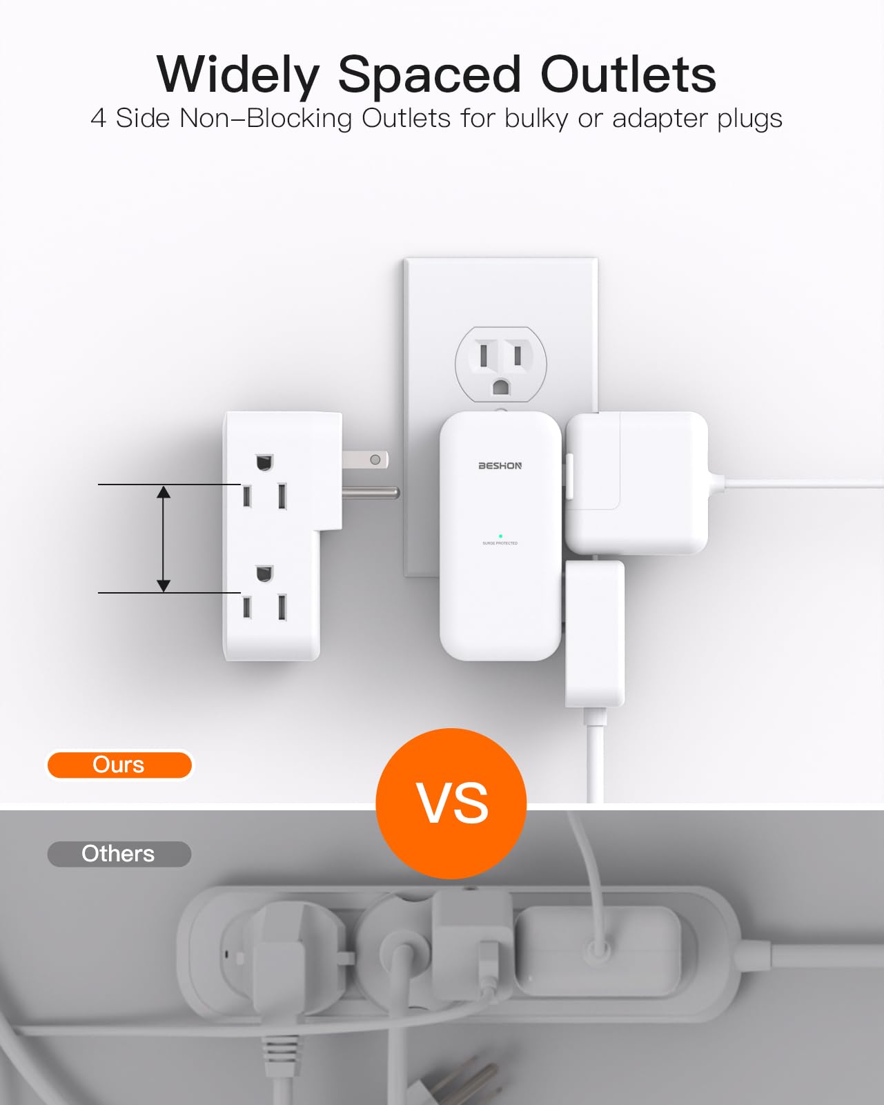 Surge Protector Outlet Extender- with Rotating Plug,6 AC Multi Plug Wall Outlet,4-Sided Outlet Splitter,900J Plug Extension Outlet,Wall Outlet Adapter for Bathroom,Home,Travel,Dorm Room Essentials