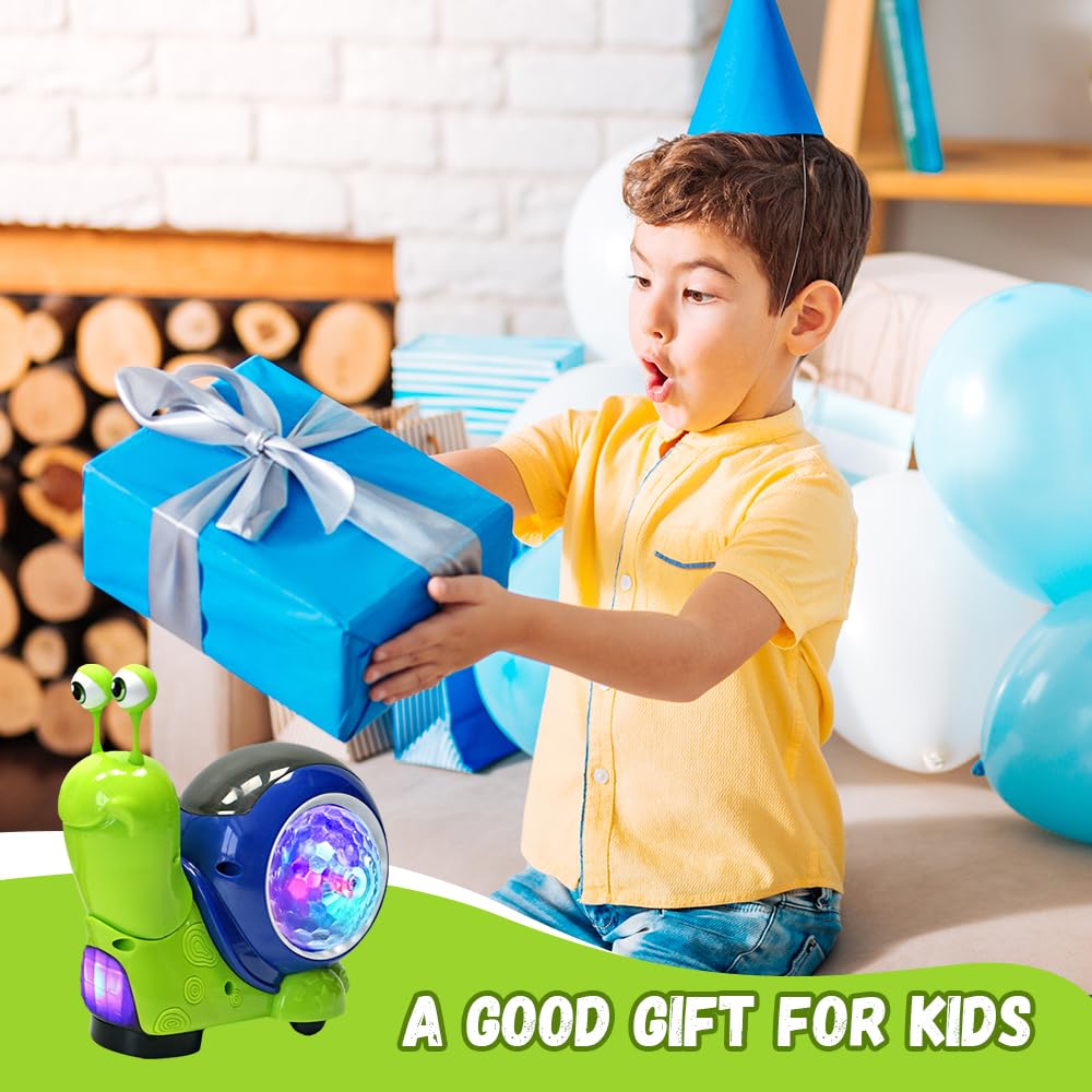 Bysku Baby Toddler Infant Luminous Snail Toy, Electric Tummy Time Toys Crawling Snail Musical Toys with Light-up Music, Light-Up Walking Dancing Moving Interactive Sensory Toy (Green)