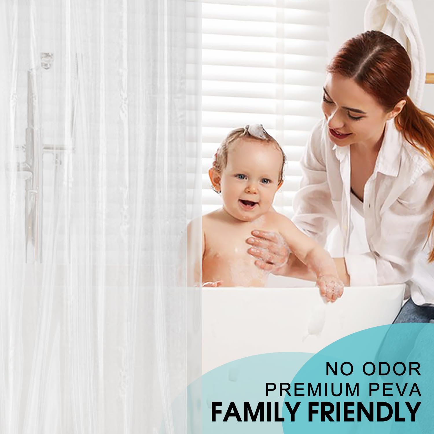 Shower Curtain Plastic Water Resistent PEVA Heavy Weight Thick Bathroom Clear Curtain, Minimalist Home Bathroom Curtain Décor 72x72 Inches