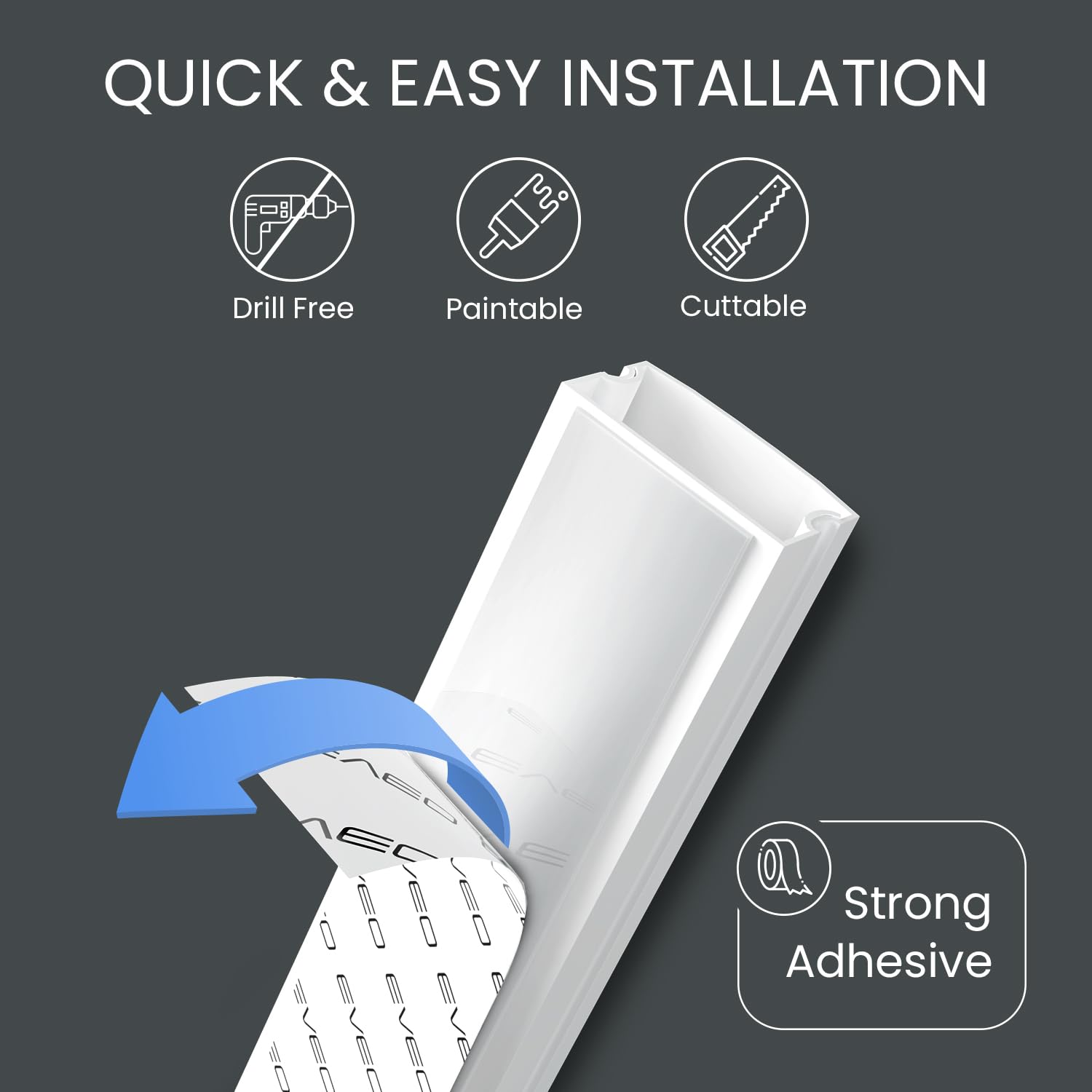 153in Cord Hider - Cord Covers for Wires on Wall, Cable Hider, Cable Cover - Cable Concealer, Cord Hider for Wall Mount TV, Wire Hider & Wire Cover TV Cable Hider Wall Kit - 9X(L17xW0.95xH0.5) - White