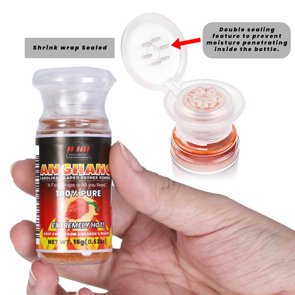 Innovatronix ANGHANG Carolina Reaper Pepper Powder (100% Pure) - 2 BOTTLES OF (0.53 oz / 15 grams each) | World's Hottest Pepper