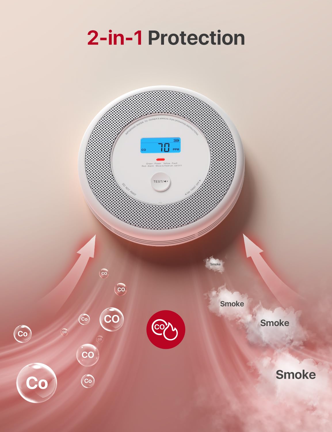 X-Sense Combination Smoke and Carbon Monoxide Detector with Voice Alerts, Smoke Detector Carbon Monoxide Detector Combo with Replaceable Battery, XP0A-SR, 1-Pack