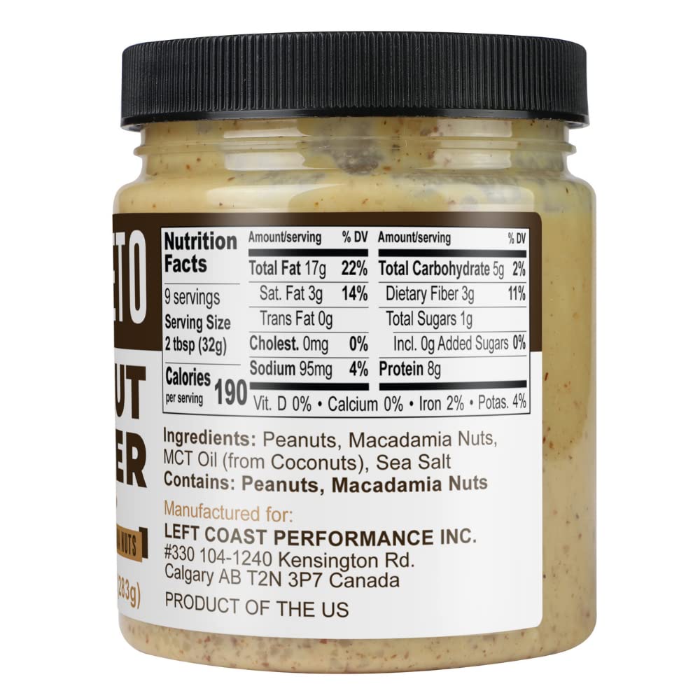 Keto Peanut Butter with Macadamia Nuts and MCT Oil Smooth, 10oz - Keto Nut Butter Spread, Fat bomb, Low carb keto snack (10)