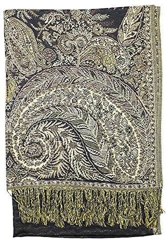 Achillea Soft Silky Reversible Paisley Pashmina Shawl Wrap Scarf w/Fringes (Olive Burgundy)