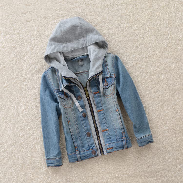 Mallimoda Kids Boys Girls Hooded Denim Jacket Zipper Coat Outerwear Style 2 Blue 2-3 Years
