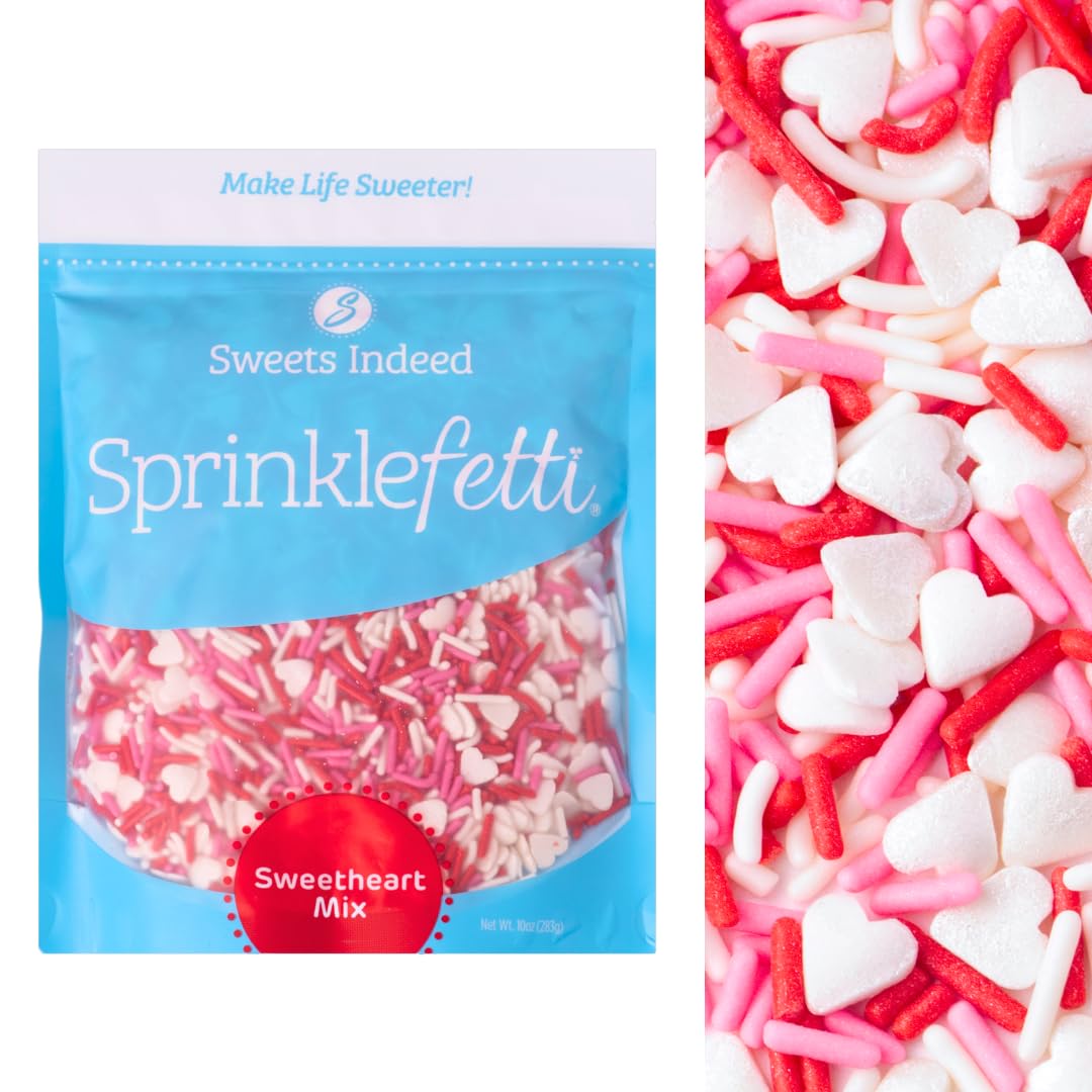 Sweets Indeed, Heart Sprinkles, Valentines Day Bulk, 10 ounce, Edible Sprinkle Mix, Perfect for Cake Decorations, Baking, Ice Cream, Cookies, Cupcake Topper (Sweetheart Mix)