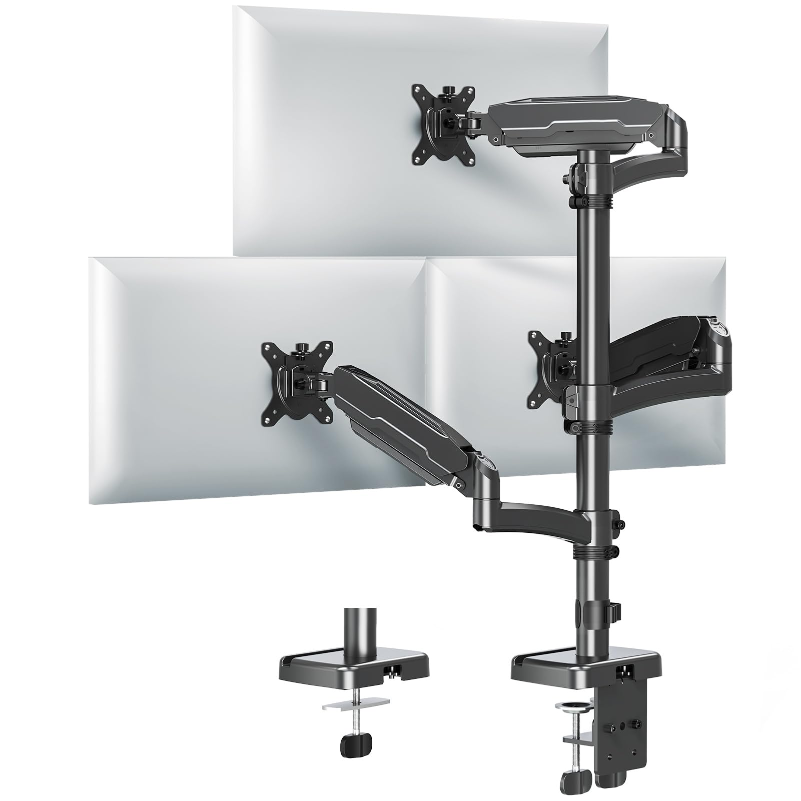 MOUNT PRO Triple Monitor Mount for Max 32" Computer Screen, Adjustable 3 Monitor Desk Mount, up to 17.6lbs Each, Gas Spring Monitor Arm with Tilt Swivel Rotation, VESA Mount 75x75/100x100mm