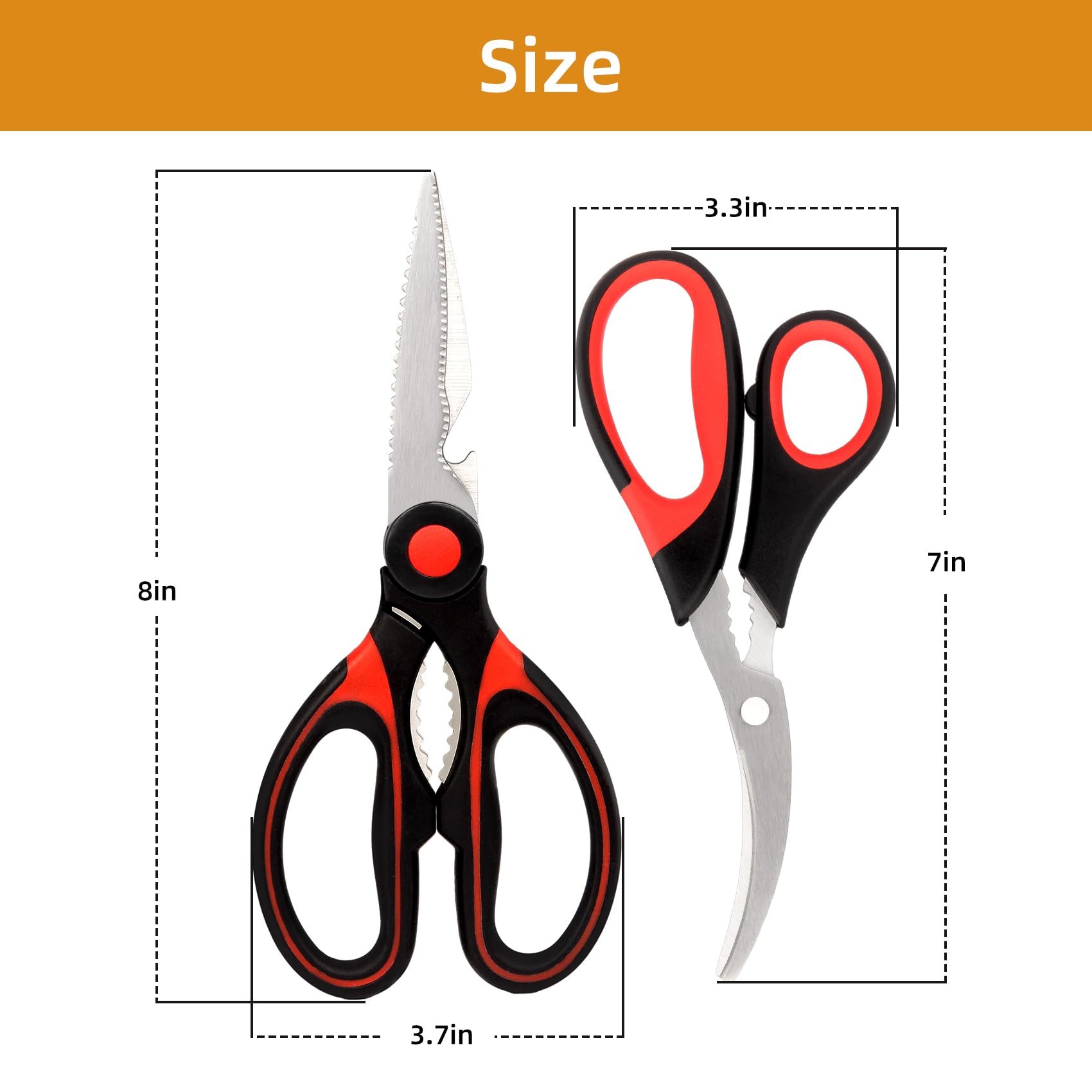 Kitchen Shears Set of 2, Heavy Duty Kitchen Scissors Seafood Scissors, Stainless Steel Sharp Food Cooking Scissors for Meat, Bones, Fish, Poultry, Vegetables, Chicken, Dishwasher Safe