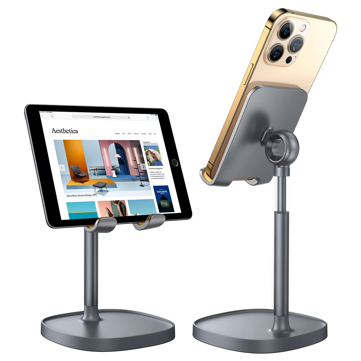 LISEN Cell Phone Stand Adjustable Phone Holer for Switch Stand Fits All Mobile Phones Switch Kindle iPads Tablet 4-10in Gray