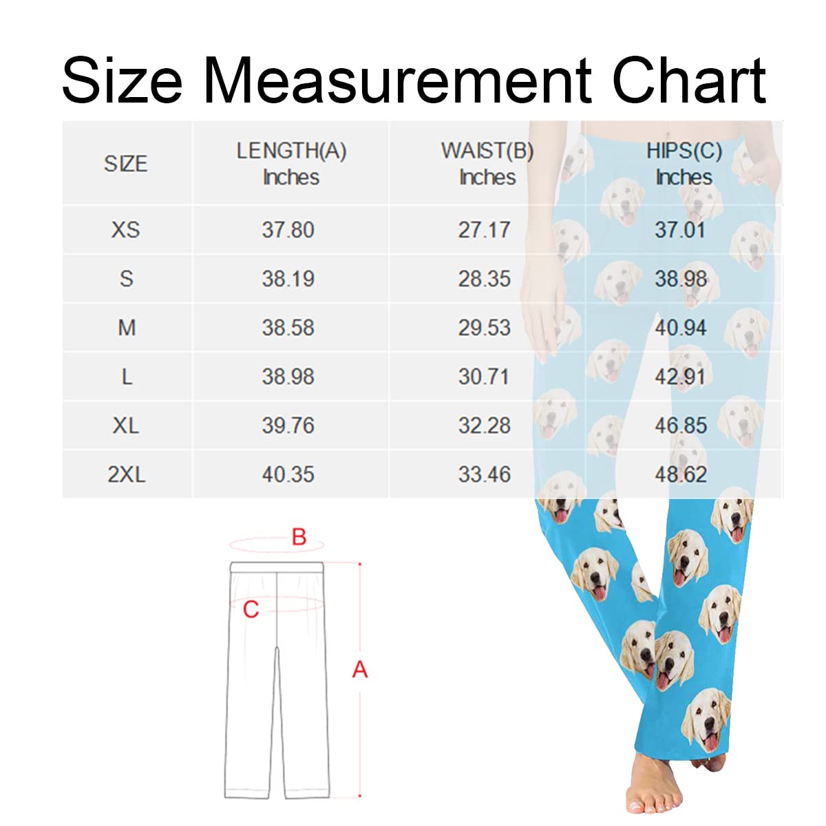 Custom Women's Pajamas Sleep Bottoms Pamaja Trousers Blue Personalized Pet Face Pajama Pants Nightwear with Dog Photo Picture for Women Girls Mom XS