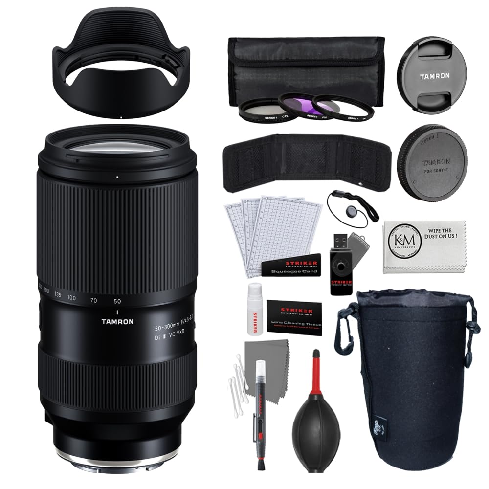 Tamron 50-300mm f/4.5-6.3 Di III VC VXD Lens | Sony E Bundled with Filter Set + Photo Starter Kit + Lens Pouch + Cleaning Cloth (5 Items)