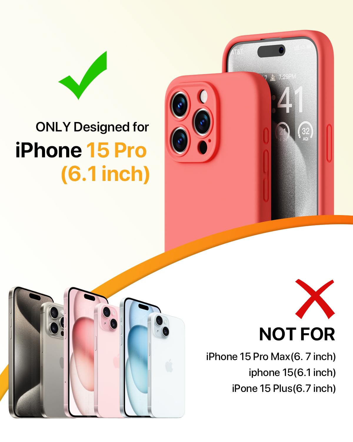 GOODVISH Compatible with iPhone 15 Pro Case, Silicone Upgraded [Enhanced Camera Protection] Phone Case with [2 Screen Protectors], Soft Anti-Scratch Microfiber Lining Inside, 6.1 inch,Pomelo Pink