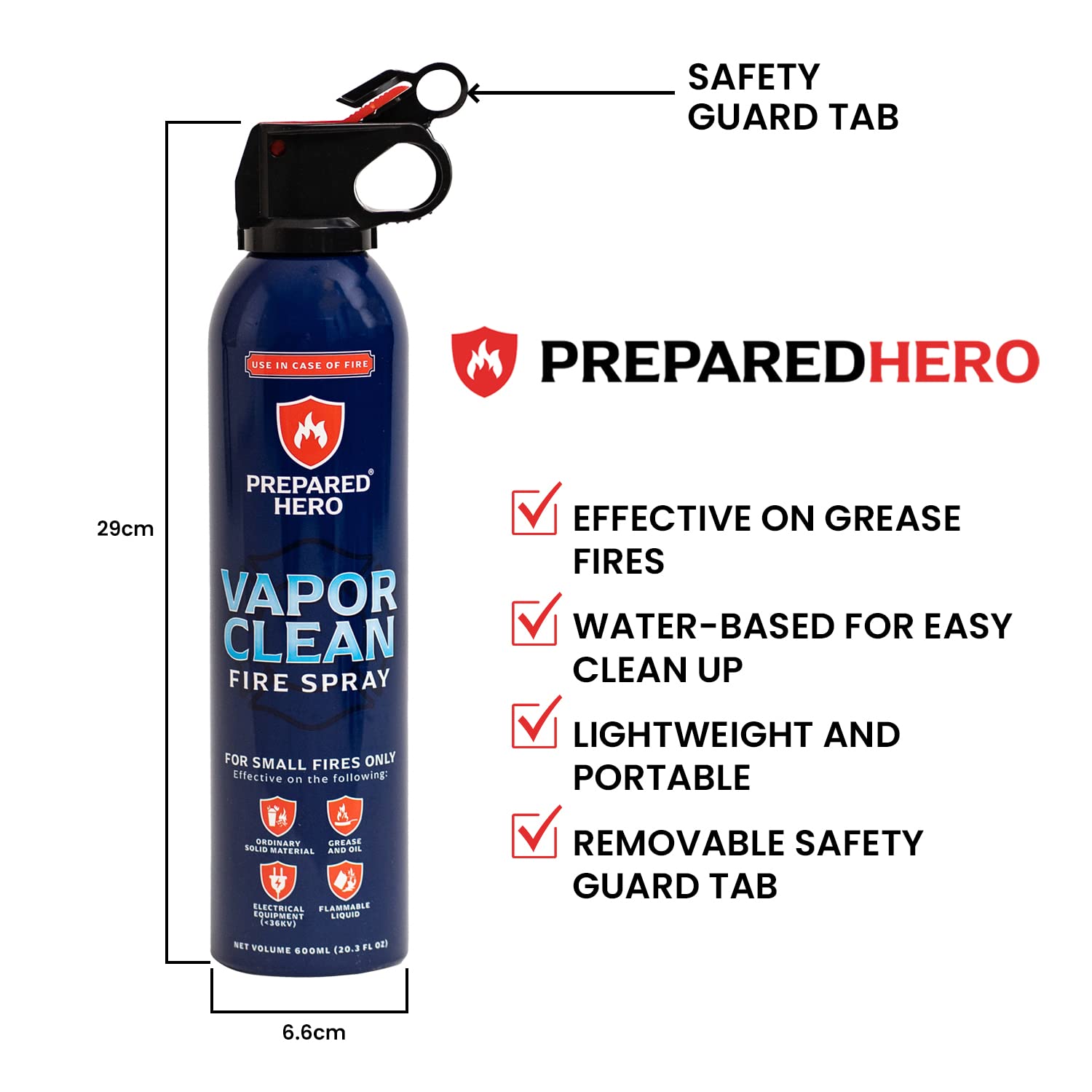 Vapor Clean Fire Spray by Prepared Hero - 4 Pack - Portable Fire Extinguisher for Home, Car, Garage, Kitchen - Works on Electrical, Grease, Battery Fires & More - Compact, Easy to Use