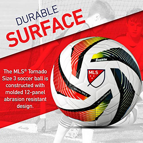 Franklin Sports MLS Tornado Kids Soccer Ball - Size 3 Youth Soccer Ball - Soft Cover - Great for Kids and Toddlers - Air Pump Included