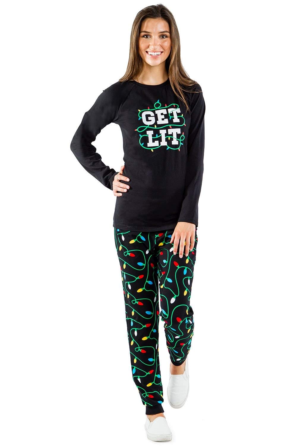 Tipsy Elves Get Lit Christmas Pajamas for Women Funny Comfy Black Pajama Set Size Small