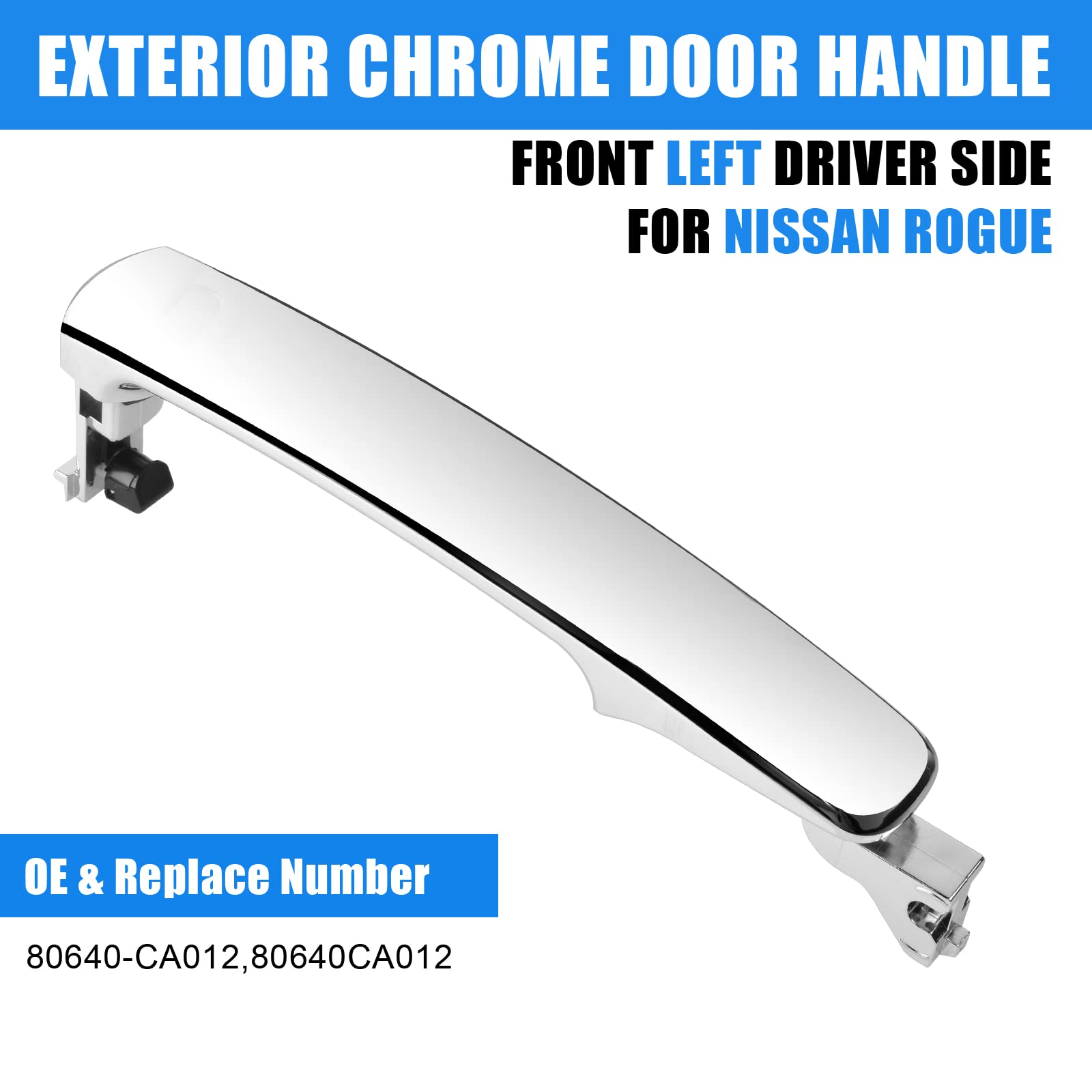 FAERSI Outside Exterior Chrome Door Handle Front Left Driver Side with Keyhole | Without Smart Key | for 2003-2008 Infiniti FX35 FX45, 2008-2013 Nissan Rogue, 2003-2007 Murano, 80640-CA012, 80640CA012