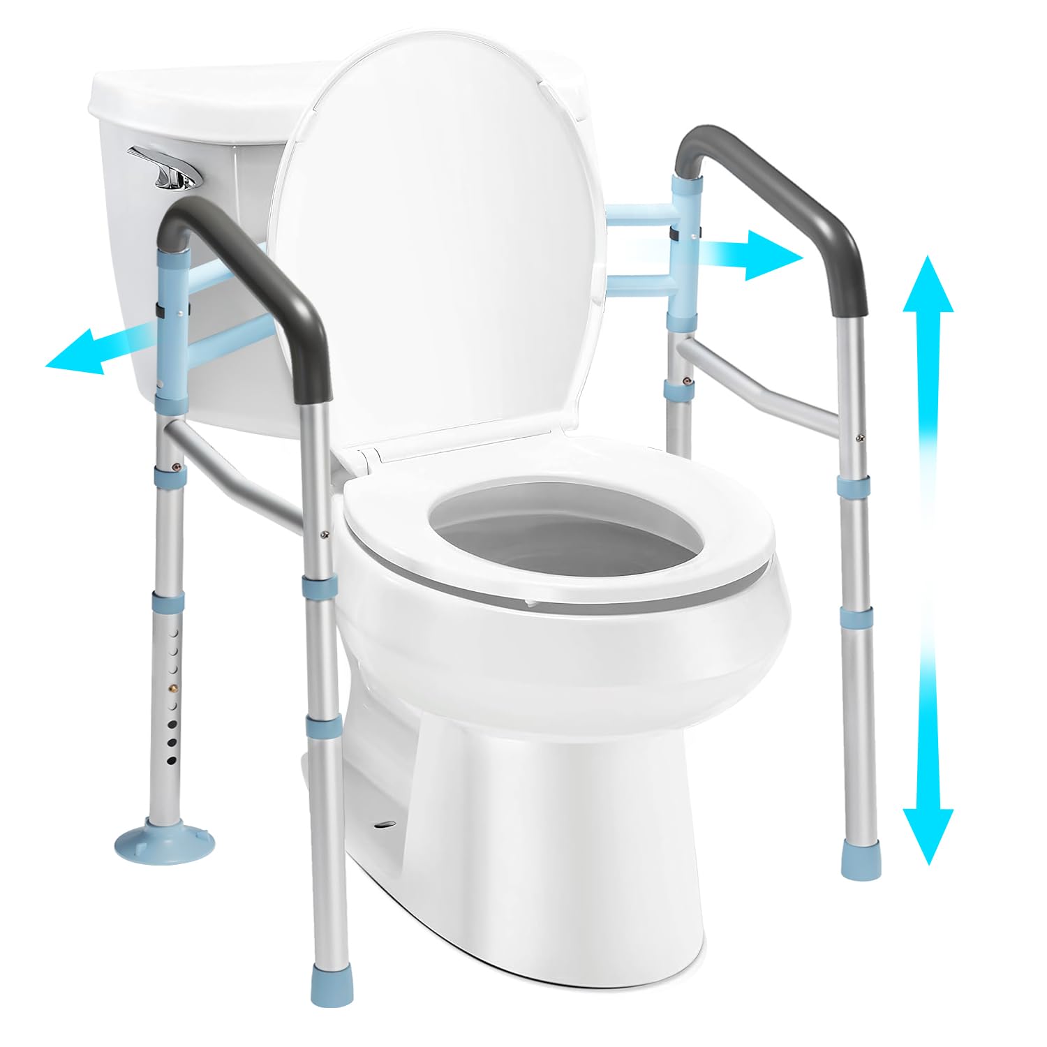 OasisSpace Stand Alone Toilet Safety Rail - Heavy Duty Medical Toilet Safety Frame for Elderly, Handicap and Disabled - Adjustable Bathroom Toilet Handrails, Width Adjustable Design, Fit Any Toilet