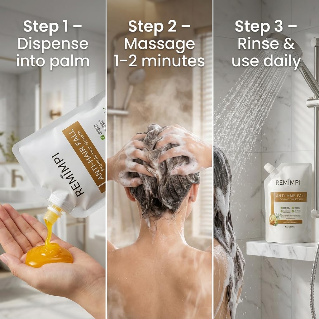 REMIMPI Herbal Anti-Fall Shampoo, Ginger & Ginseng Scalp Cleanser with Jojoba & Oat Extracts, Strengthening Formula for Thinning Hair, 300ml (2-Pack Duo Set)