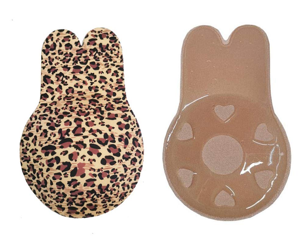 Adhesive Bra Invisible Sticky Sexy Leopard Push Up Lift Nipplecovers Strapless Backless Silicone Bra (2XL)