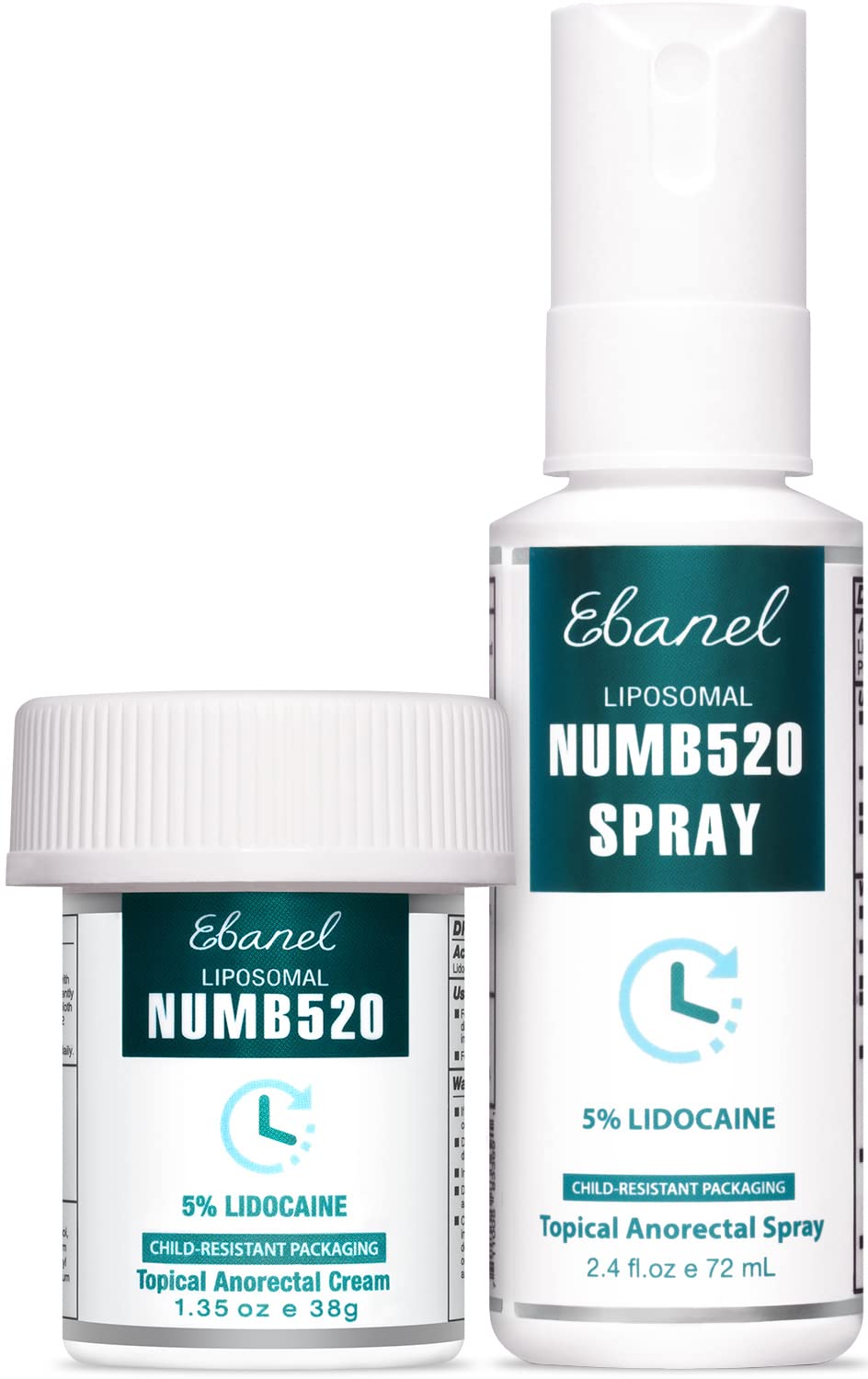 Ebanel Set of 5% Lidocaine Numbing Cream and 5% Lidocaine Spray Pain Relief Numbing Spray for Skin, Maximum Strength Topical Anesthetic to Numb Pain Burn Itch for Local and Anorectal Uses