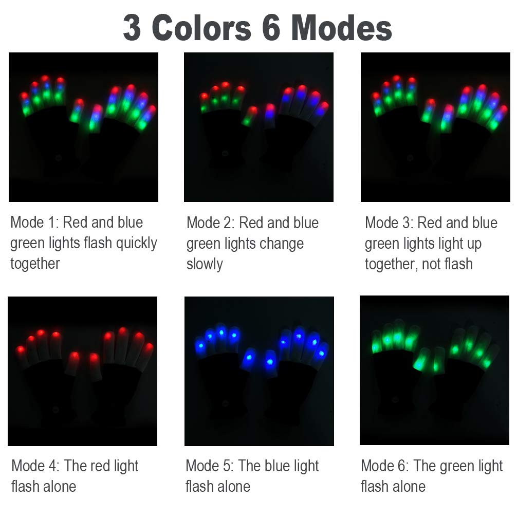 Luwint LED Colorful Flashing Finger Lighting Gloves, Glow Rave Cool Toys for Adult Teens