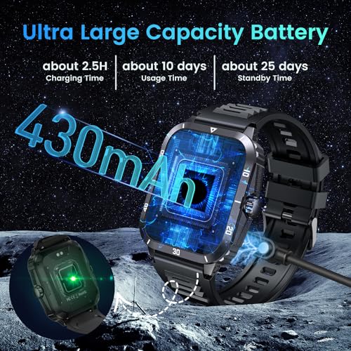 Smartwatch for Men Fitness Smart Watch: 2.0 inch Wrist Watch with Bluetooth Call Answer - Android iOS Compatible Military 3ATM Waterproof 100+ Sports Digital Activity Tracker Heart Rate Sleep Monitor