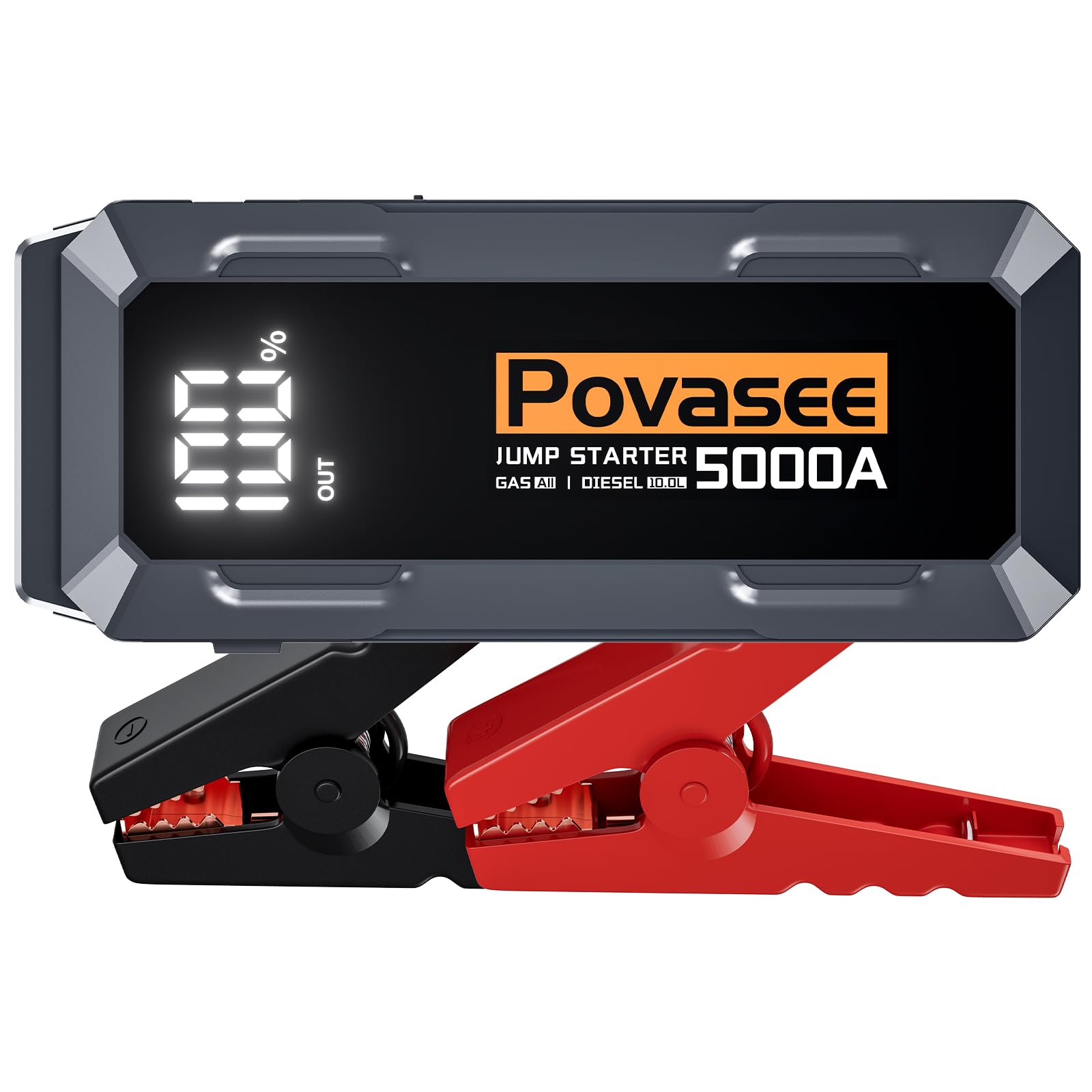 Povasee Jump Starter 5000A Peak Car battery jump starter, 12V Jump start battery pack up to ALL Gas or 10L Diesel Engine Battery Jump box with 3" LCD Display Power Bank/Dual Output/LED Light