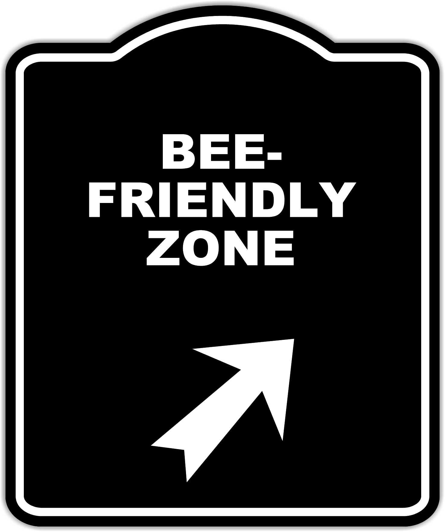 BEE-FRIENDLY ZONE Black Sign Arrow Up Right Aluminum Composite Sign 15 x 18 inches