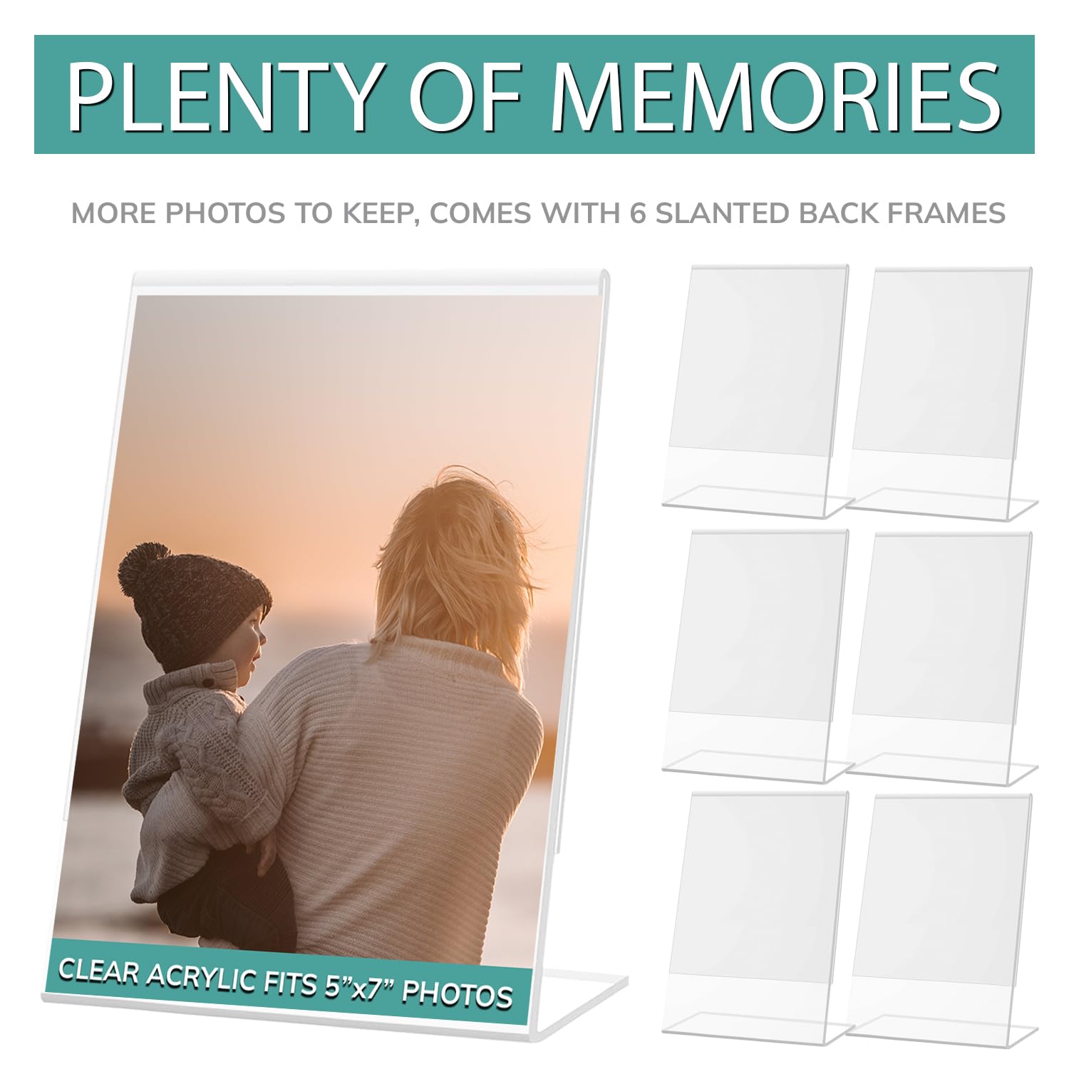 pbf 5x7 Acrylic Sign Holder | Vertical Slanted Sign Stand | Clear Picture Frame, Menu Table Top Display, Plastic Flyer Holder (6-Pack)