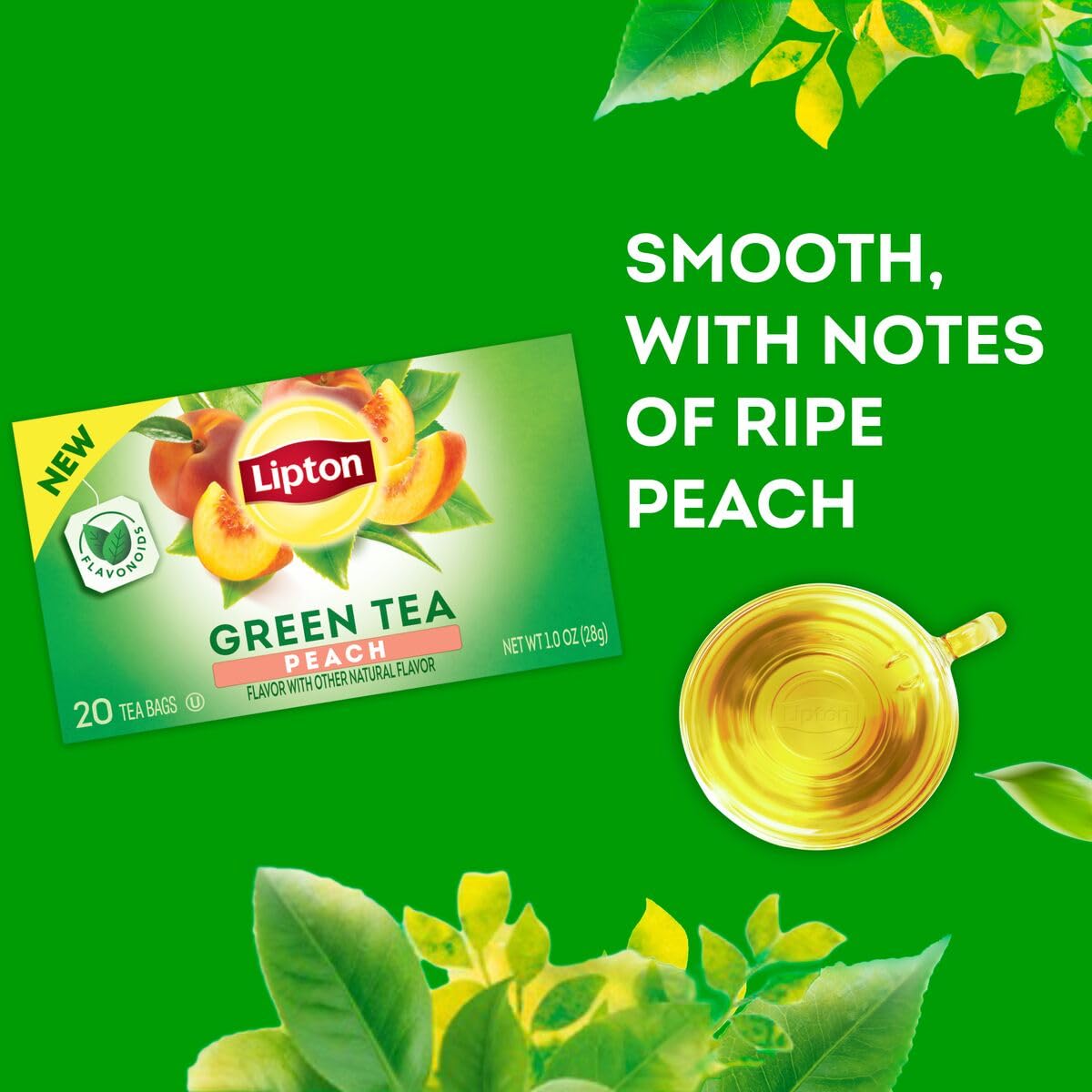 Lipton Peach Green Tea Bags, Flavored, Unsweetened Teabags for Hot Tea or Peach Iced Tea with Caffeine and Flavonoids, 120 Total Tea Bags (20ct - Pack of 6)