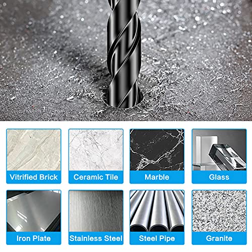 5-Piece 1/2” Masonry Drill Bits for Concrete Tiles Stone, 1/2 Inch Carbide Drill Bit Set for Glass Ceramic Brick Soft Metal Plastic and Wood, Hex Shank Drill Bit Set Diameter 12mm, Black