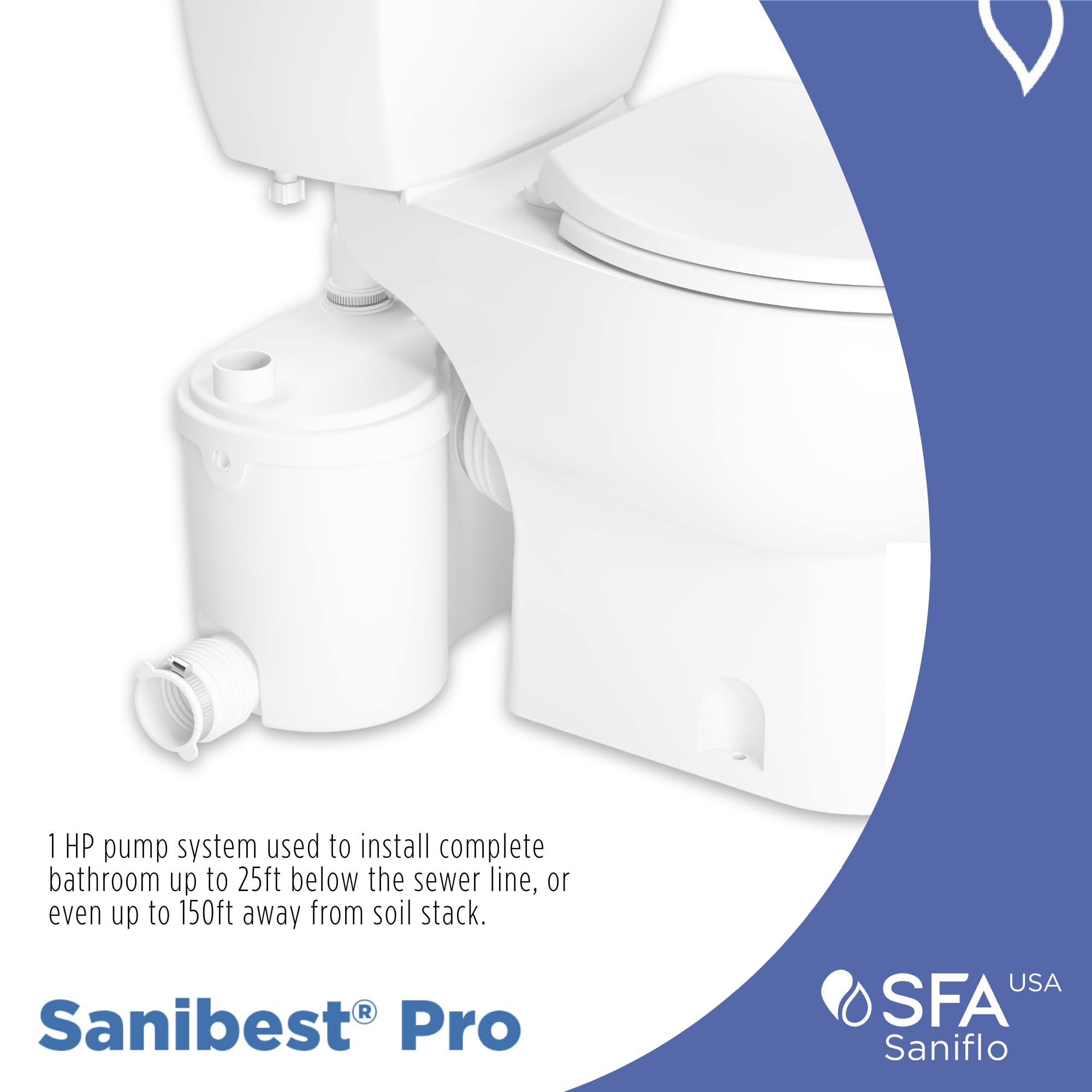 SANIFLO Sanibest Pro + Toilet Bowl Elongated + Toilet Tank Bundle - Residential - White