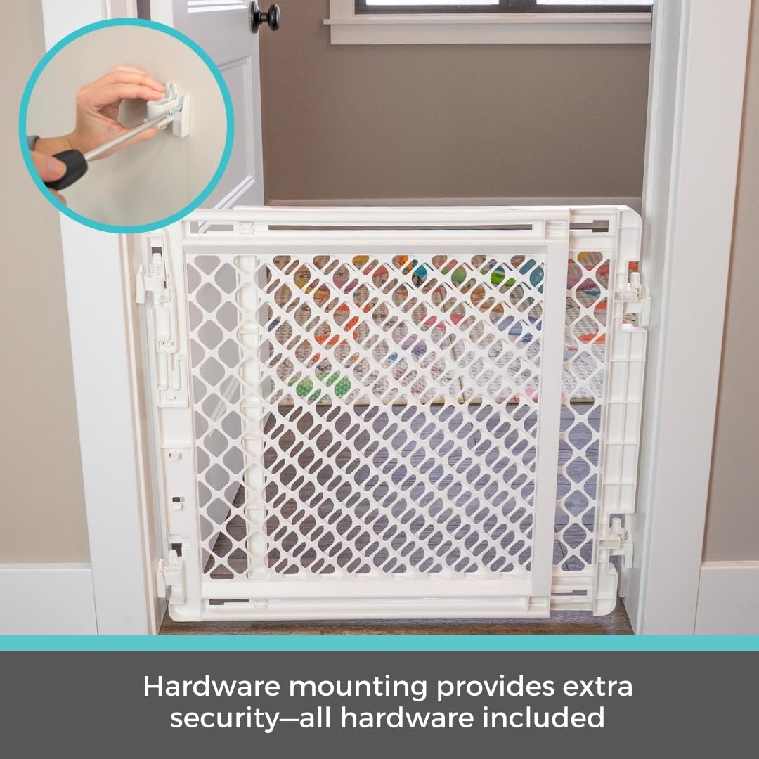 Toddleroo by North States Baby Gate for Stairs: Stairway Secure Gate. Fits Openings 27"-41" Wide. Safety Latch, Hardware Mount. Child Gates for Doorways. Made in USA. (27" Tall, Soft White)