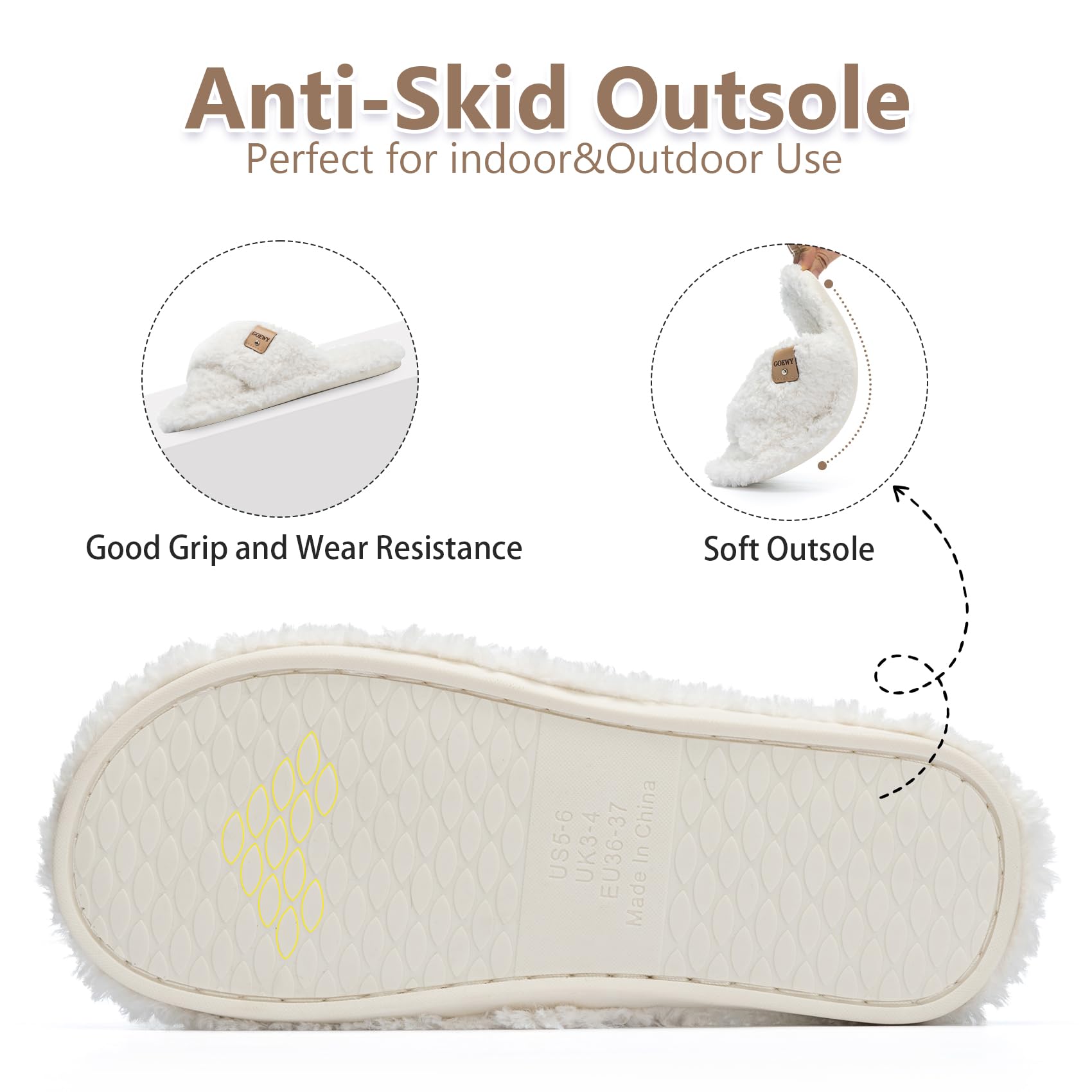 GOEWY Fuzzy Open Toe Slippers for Women Indoor and Outdoor with Memory Foam Cozy Cross Band Cute Slipper Soft House Shoes Slides Slip On Gifts for Women Mom Her Ladies Bridesmaid White