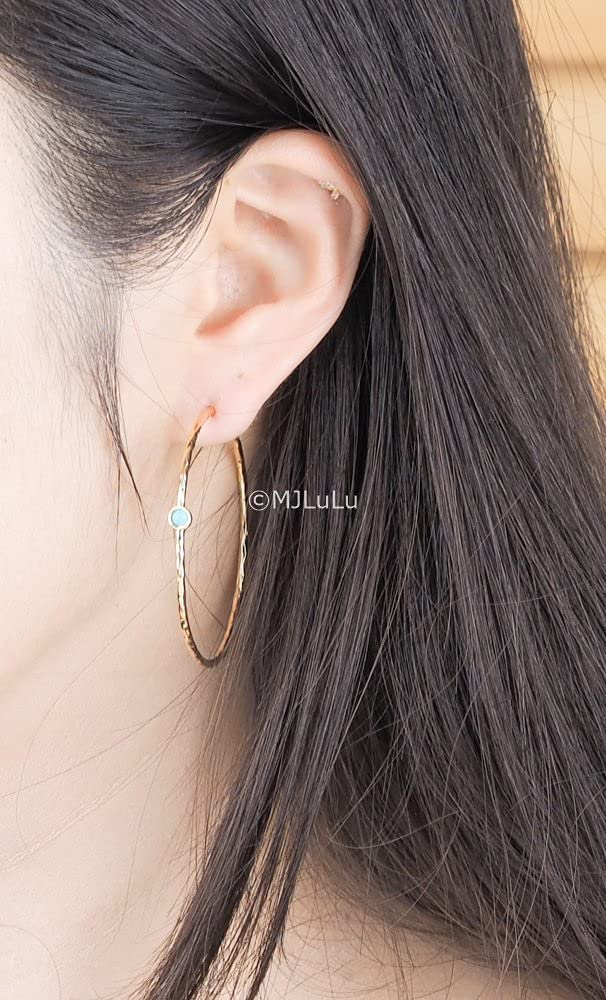 14K Gold-Plated Dainty Hoop Earrings with Simulated Blue Turquoise - Lightweight, Hypoallergenic, Chic Boho Design for Versatile Everyday Elegance - delicate minimal Jewelry by MJLULU