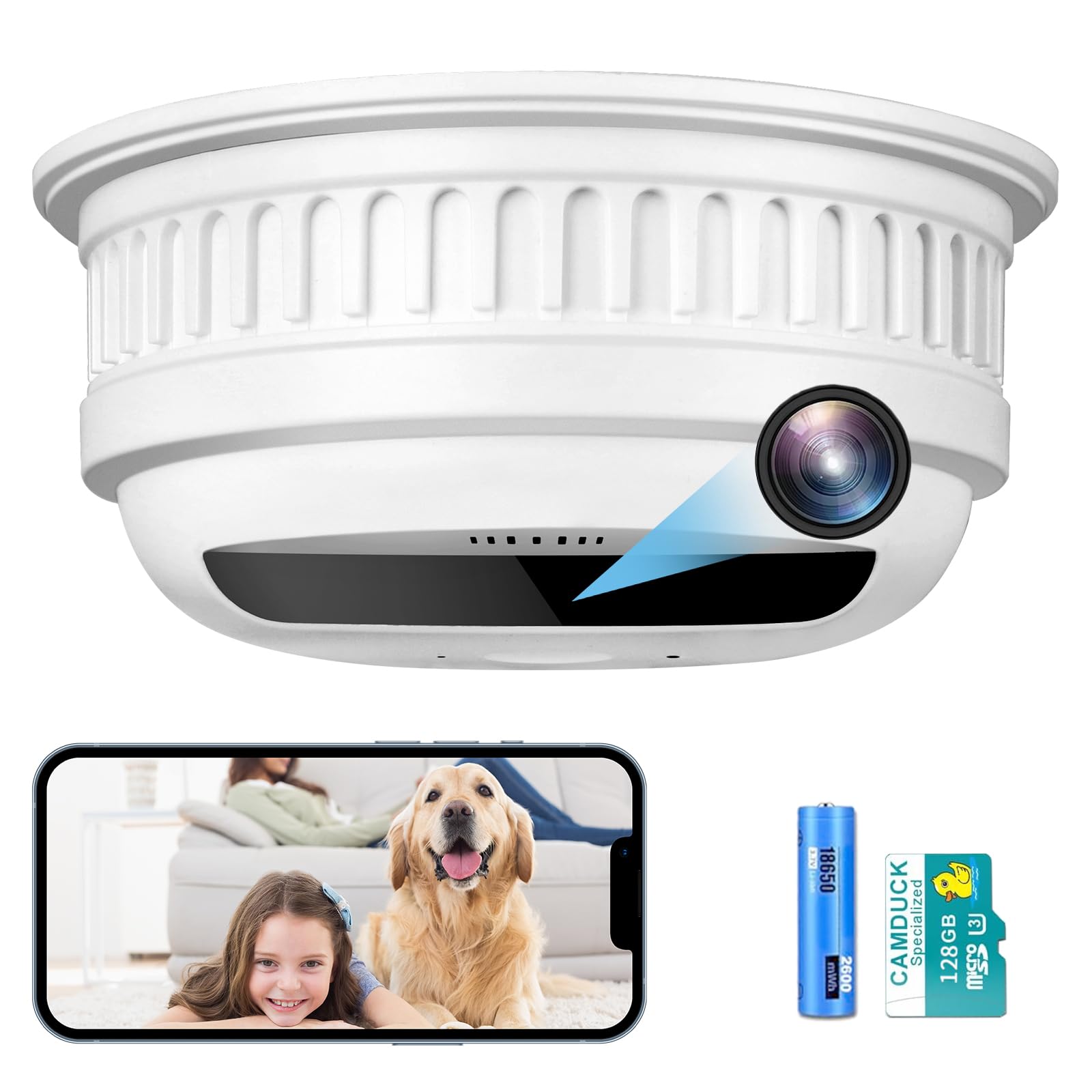 LUOHE Hidden Camera-Smoke Detector Camera-2K HD Wireless Secret Camera-Nanny Cam-Premium Indoor Hidden Security Camera Surveillance, Motion Alert,128GB SD Card Included