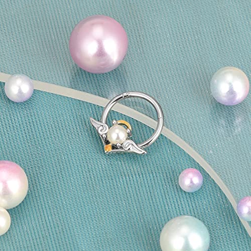 YOFANST 16G 2pcs Stainless Steel Angel Evil Septum Clicker Opal CZ Helix Daith Earrings Hoop 8mm