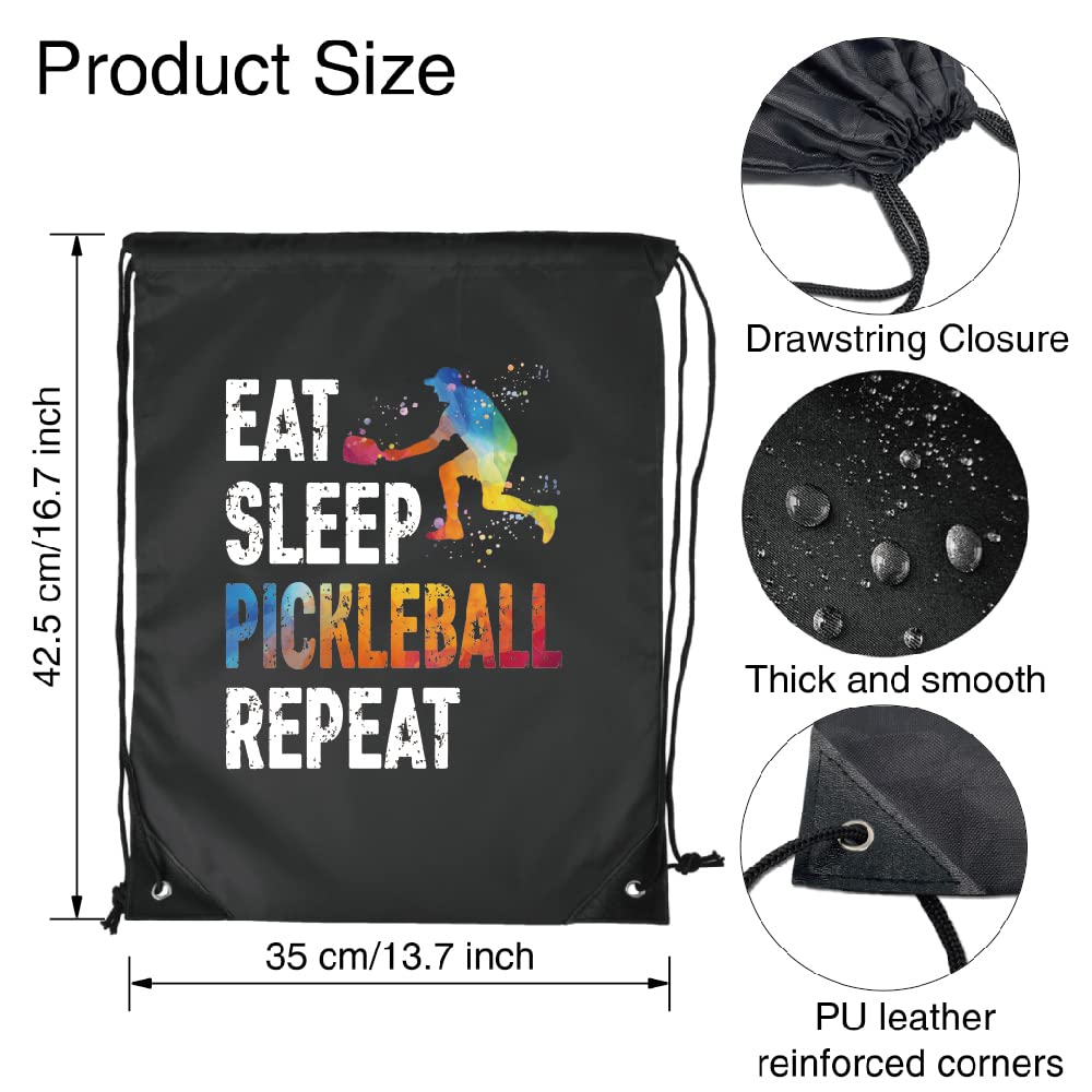 Pishovi Eat Sleep Pickleball A Repeat Drawstring Waterproof Pickleball, Pickleball Sports Bag for Man Women, Pickleball Player Gifts, Pickleball Gift for Pickleball Lover, Pickleball Gift Idea (A)