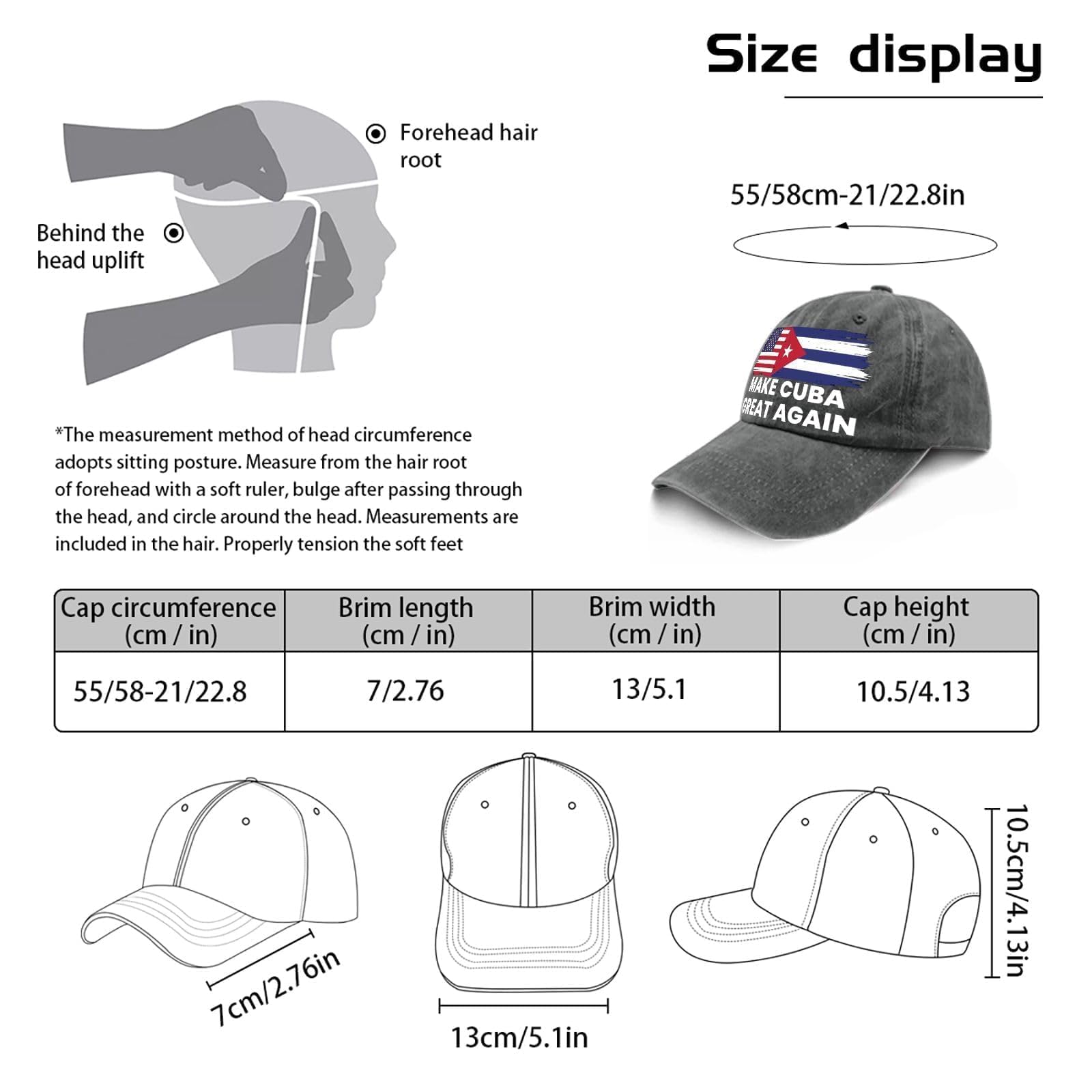 Make Cubas Great Again Hats for Men Aesthetic Washed Distressed Baseball Cap