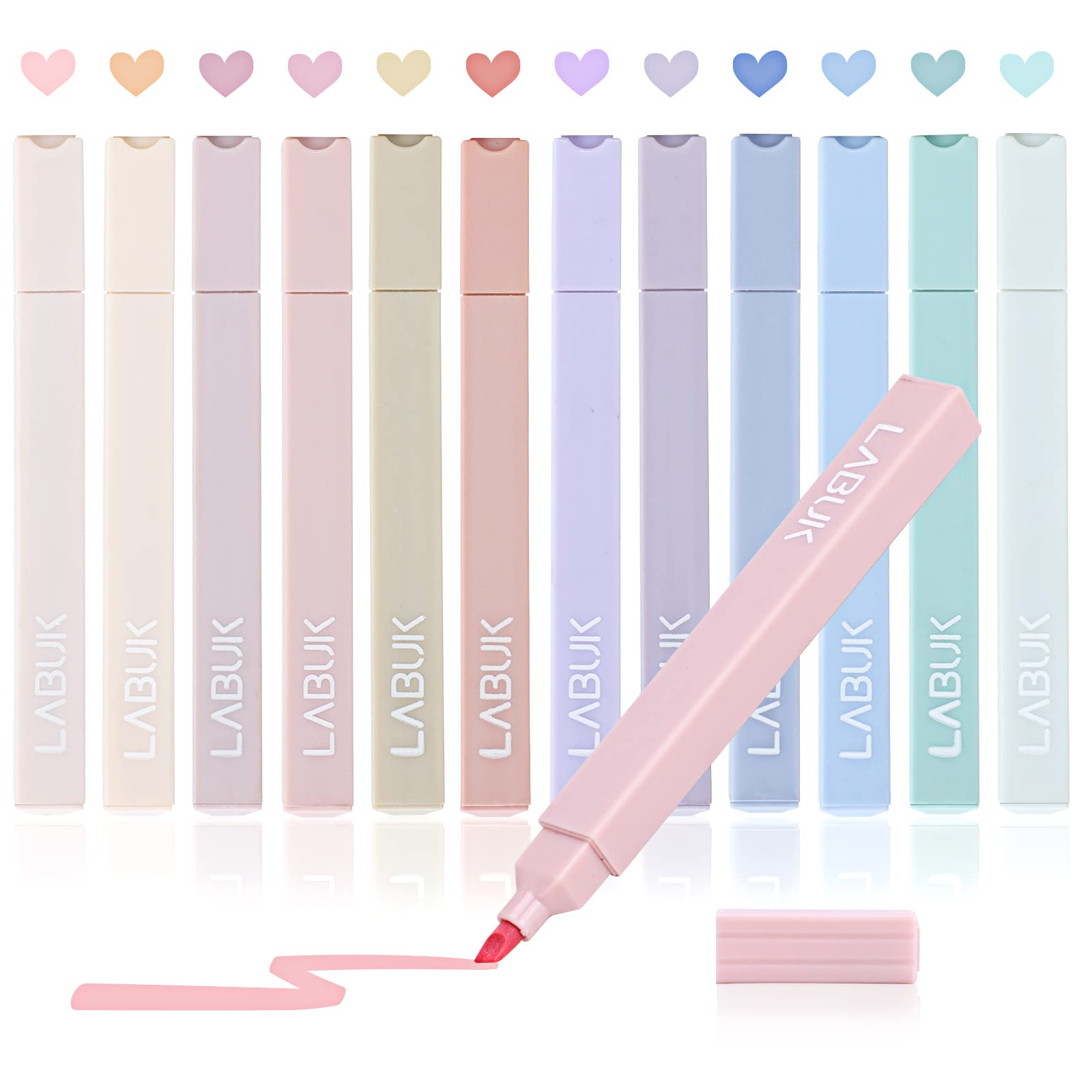 LABUK 12pcs Pastel Highlighters Aesthetic Cute Bible Highlighters and Pens No Bleed, with Mild Assorted Colors, Dry Fast Easy to Hold for Journal Planner Notes School Office Supplies