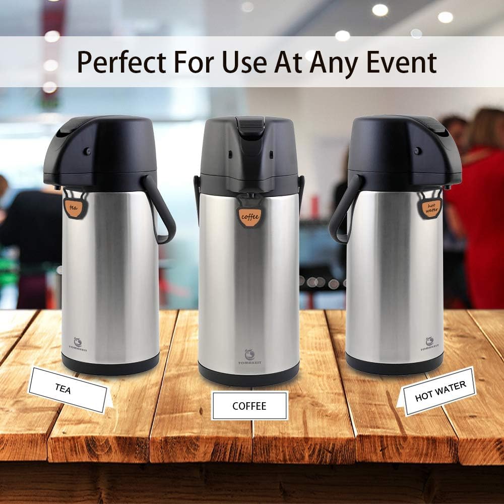 TOMAKEIT Airpot Coffee Dispenser Thermal with Pump,3L/102 Oz Insulated Stainless Steel Large Airpot Coffee Carafe Lever Action for Hot/Cold Water,Thermos for Coffee Hot Cocoa for Parties