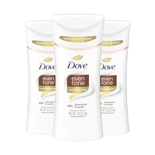 Dove Antiperspirant Deodorant Stick Even Tone Shea Butter & Vanilla Pack of 3 for 48h Odor and Sweat Protection & Skin Restoration, with Niacinamide & Visible Results in 3 Weeks, 2.6 oz