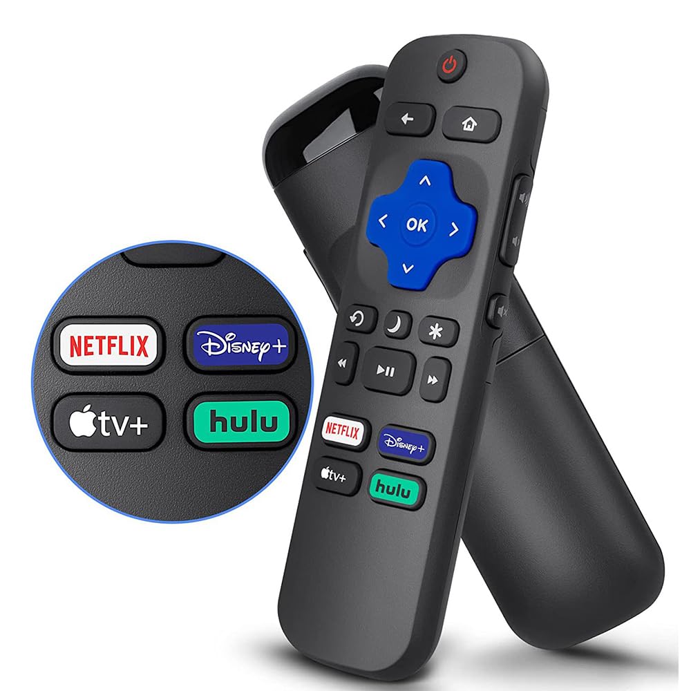 New Replacement for Roku-TV-Remote, Roku Remote Control for TCL Roku/Hisense/Onn Roku/Sharp Series Smart TVs (Not for Roku Stick and Box), with 4 Shortcuts Netflix/Disney/Hulu/Apple TV(2 Bateries)